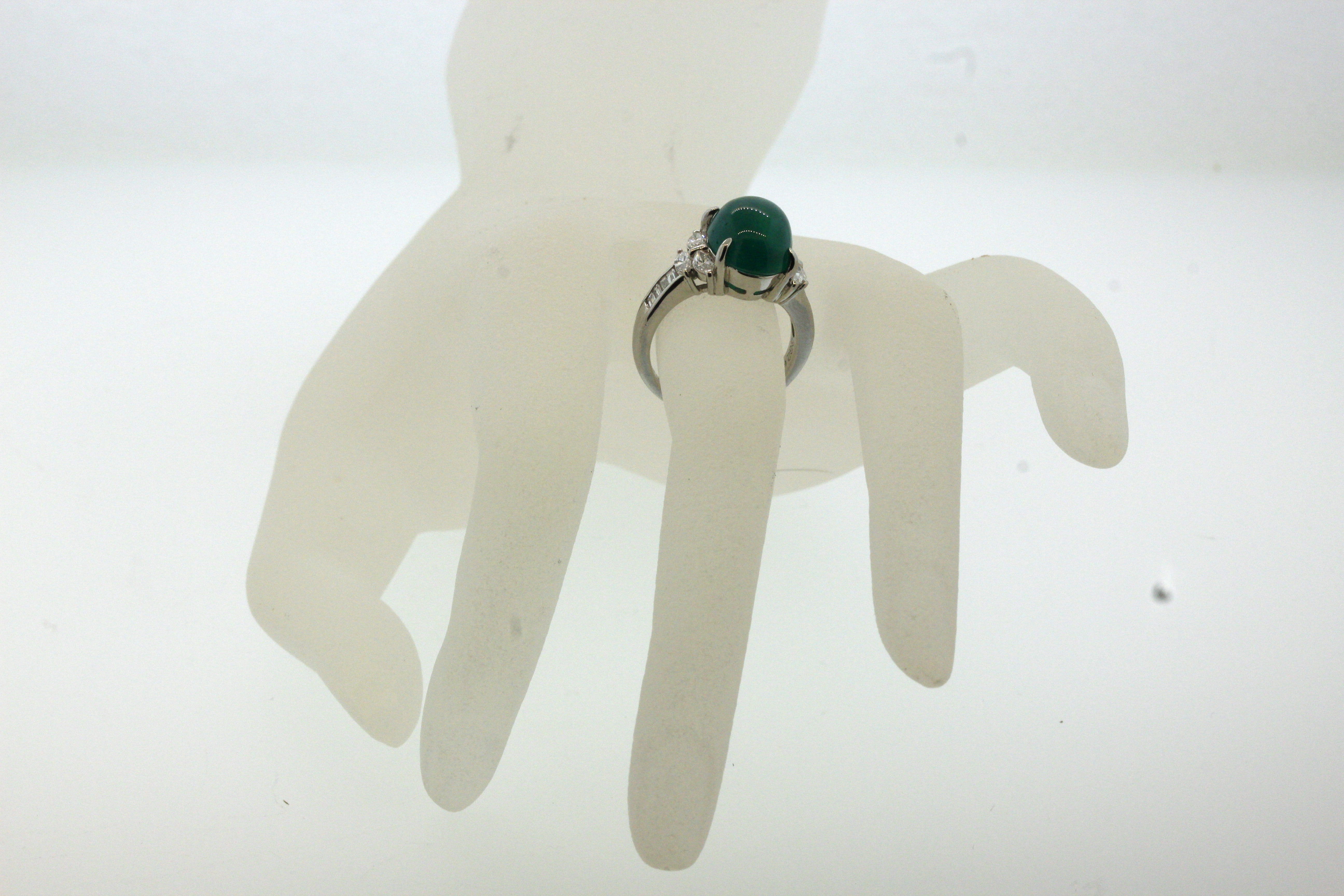 Cabochon Emerald Diamond Platinum Ring