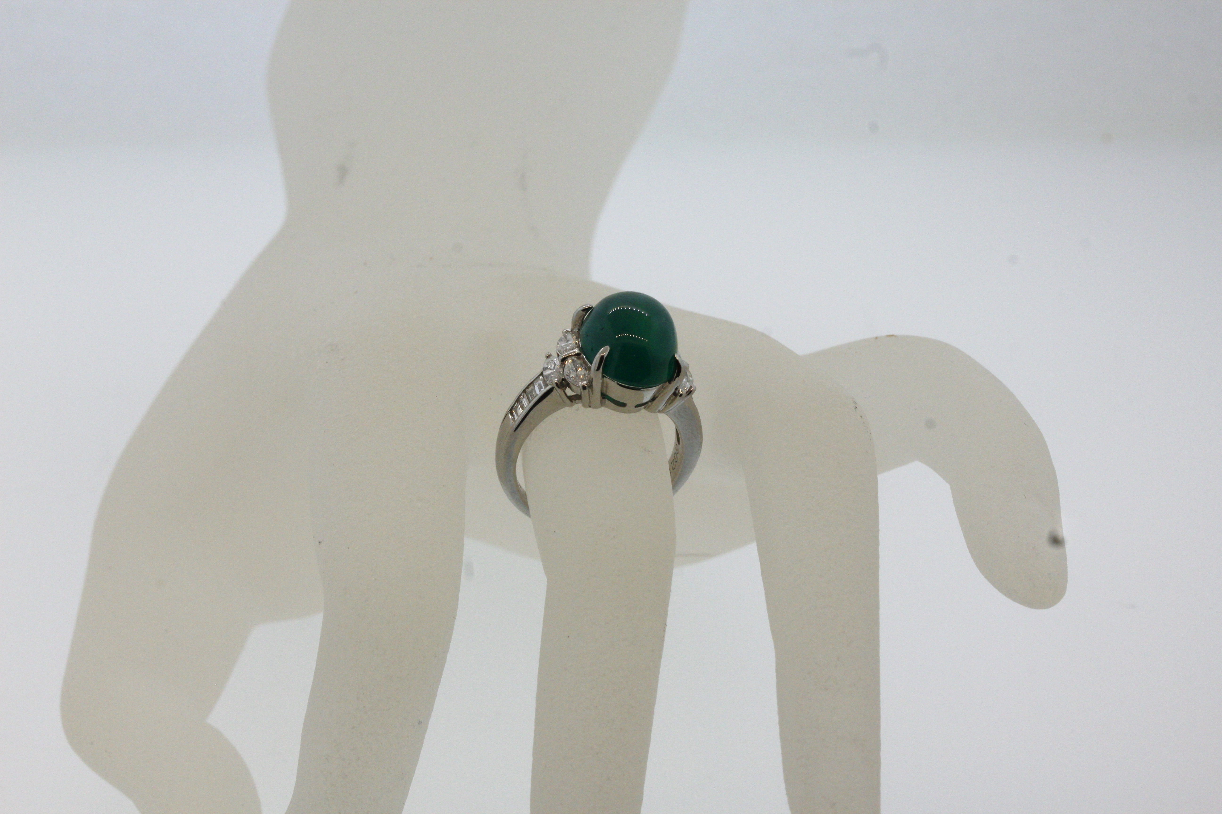 Cabochon Emerald Diamond Platinum Ring