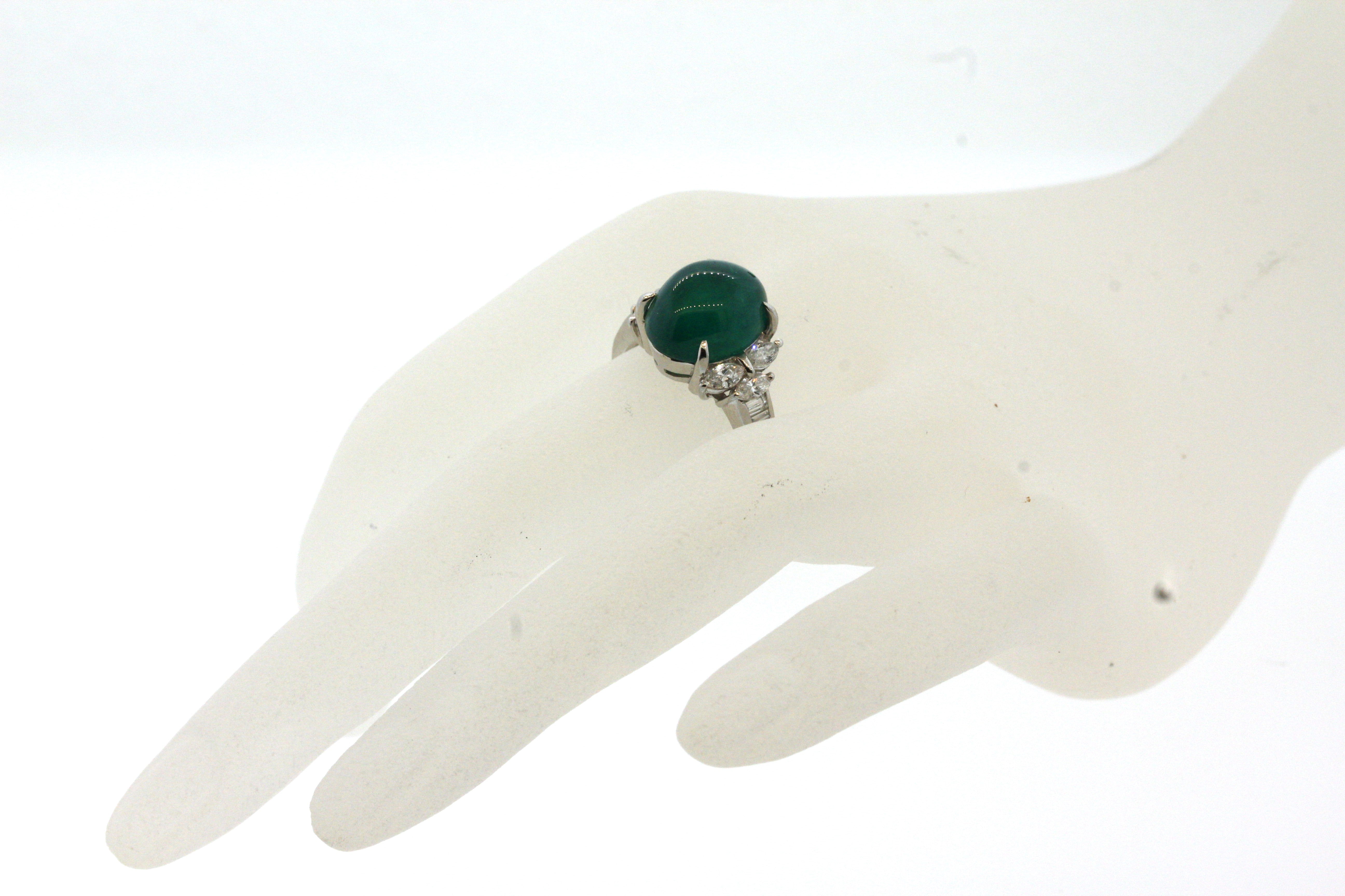 Cabochon Emerald Diamond Platinum Ring