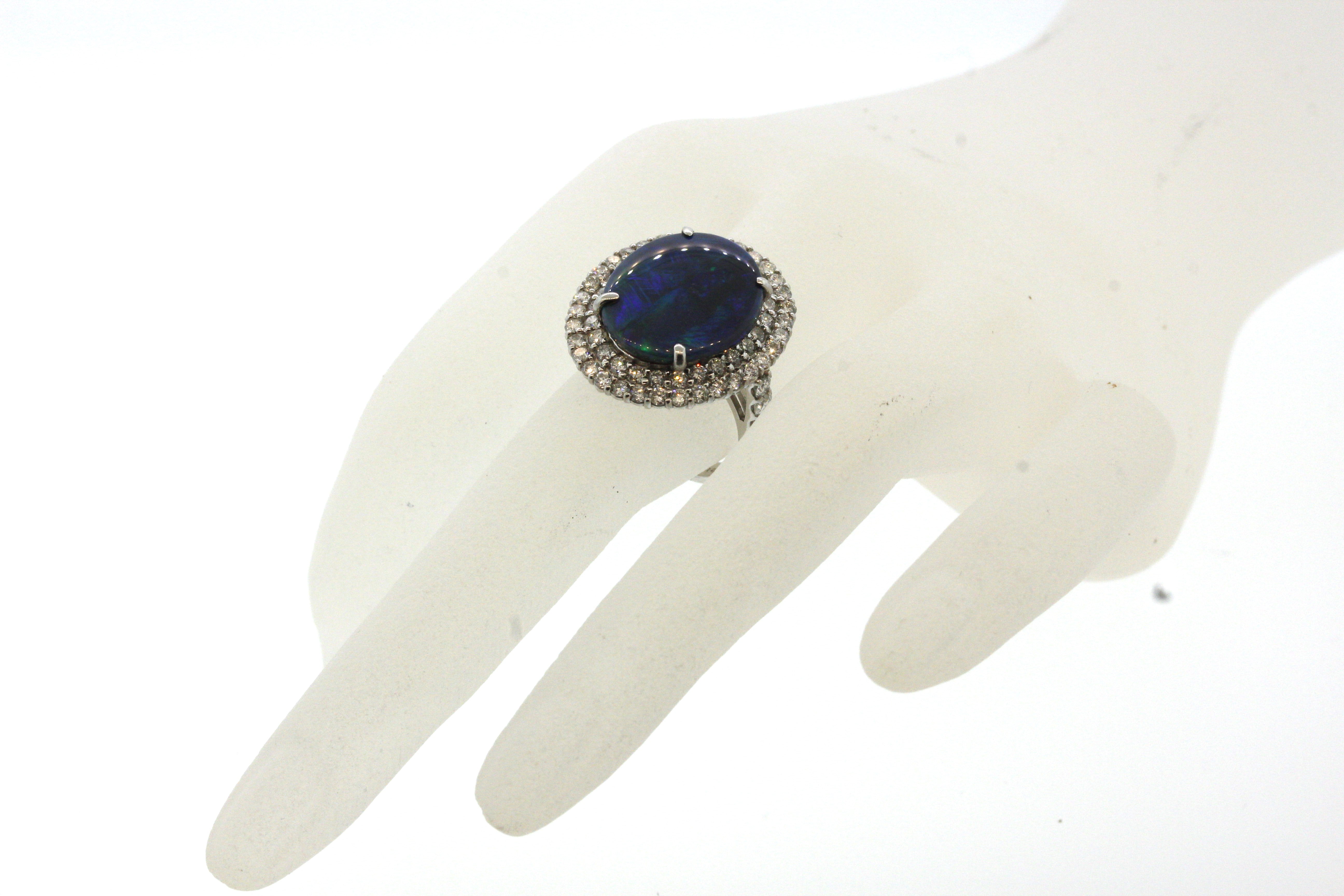 Australian Black Opal Diamond Platinum Ring