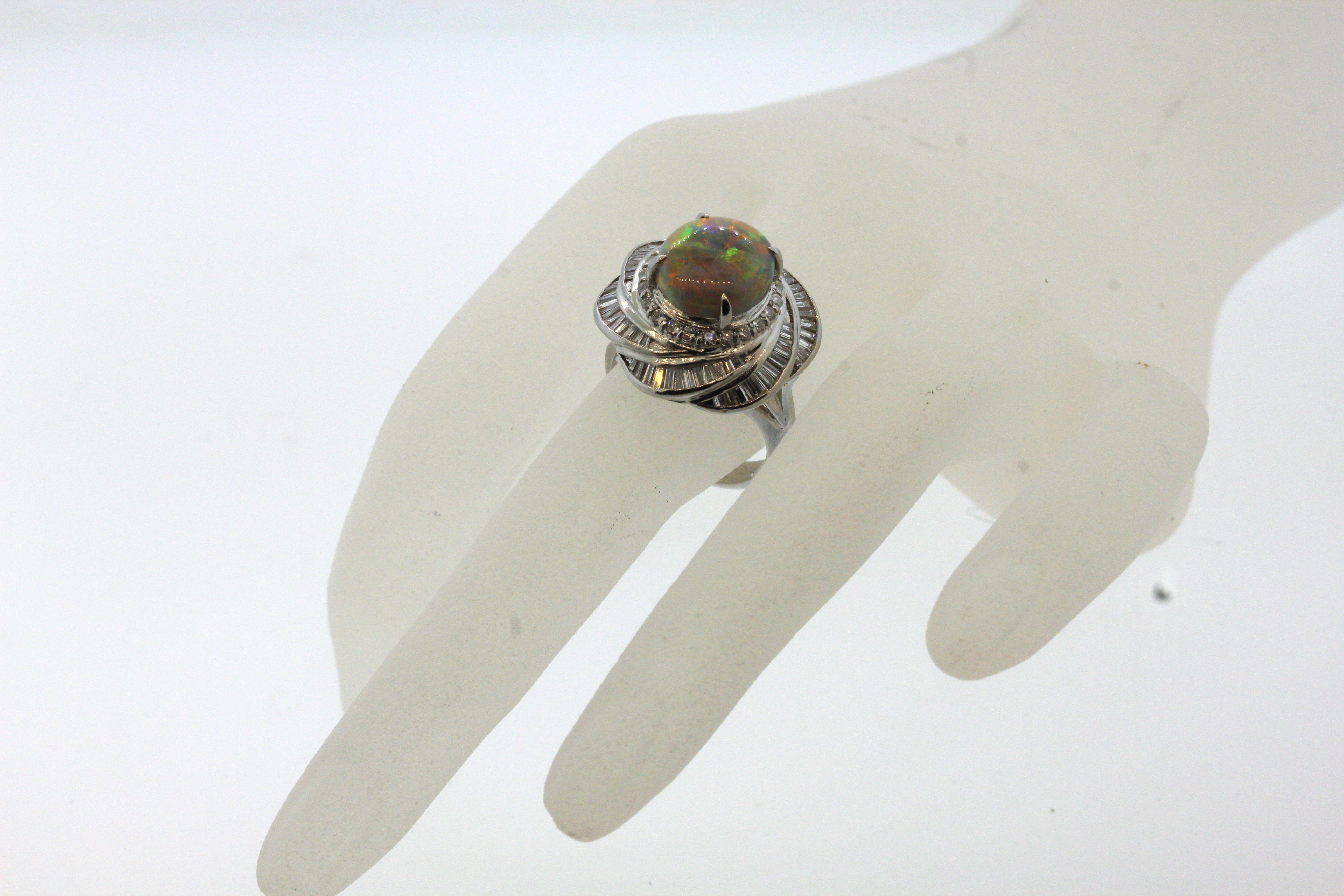 Fine Australian Opal Diamond Spiral Platinum Ring