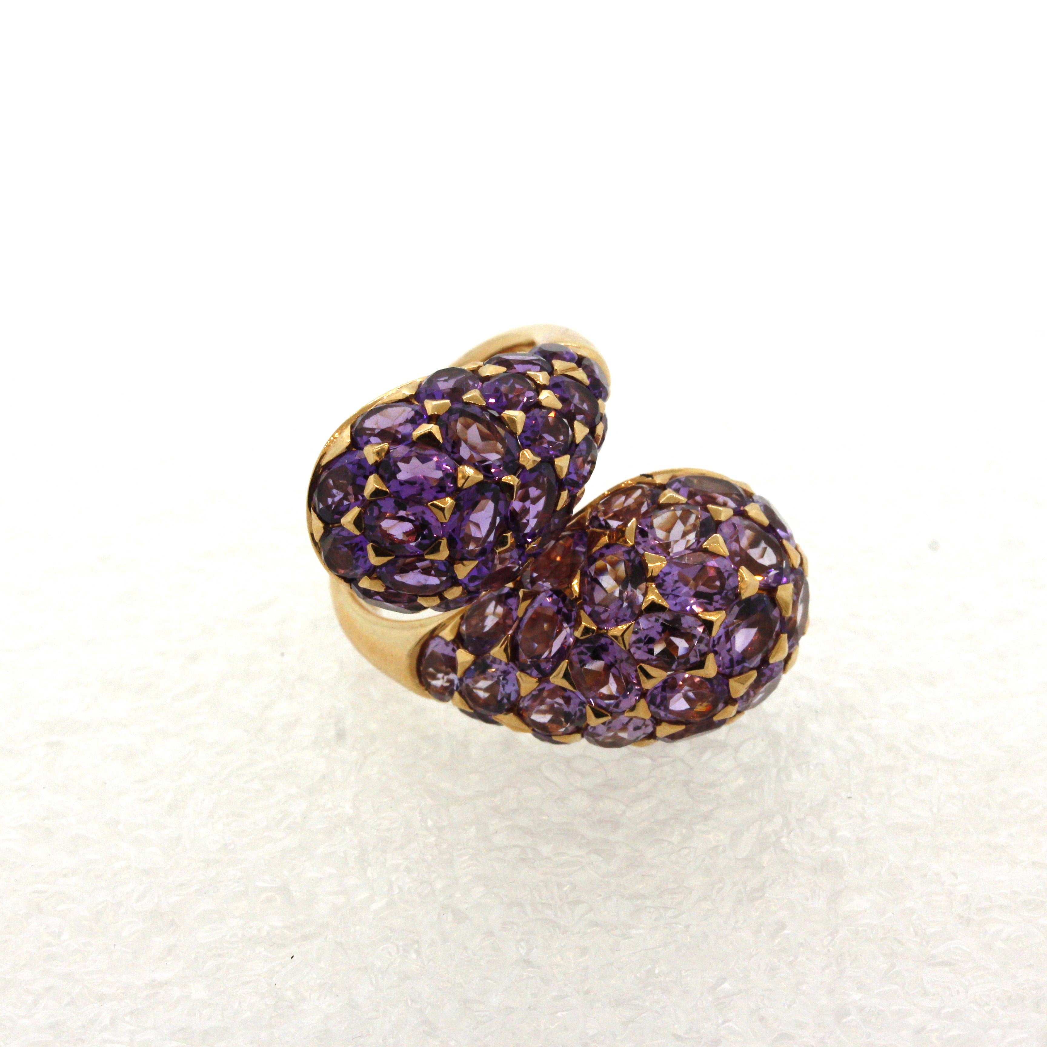 Modern Amethyst Gold Bypass Cocktail Ring