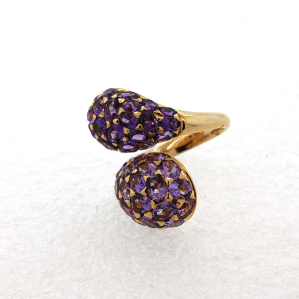 Modern Amethyst Gold Bypass Cocktail Ring