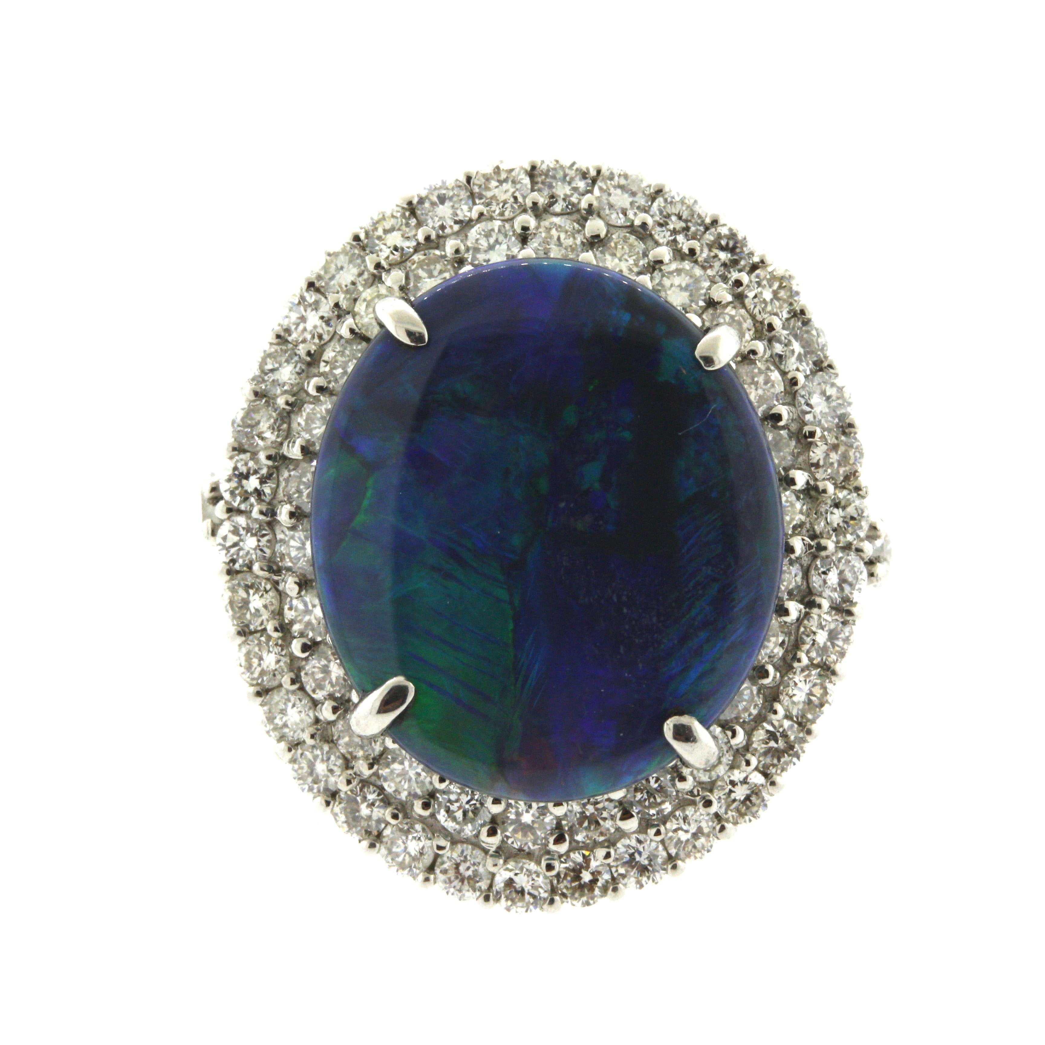 Australian Black Opal Diamond Platinum Ring