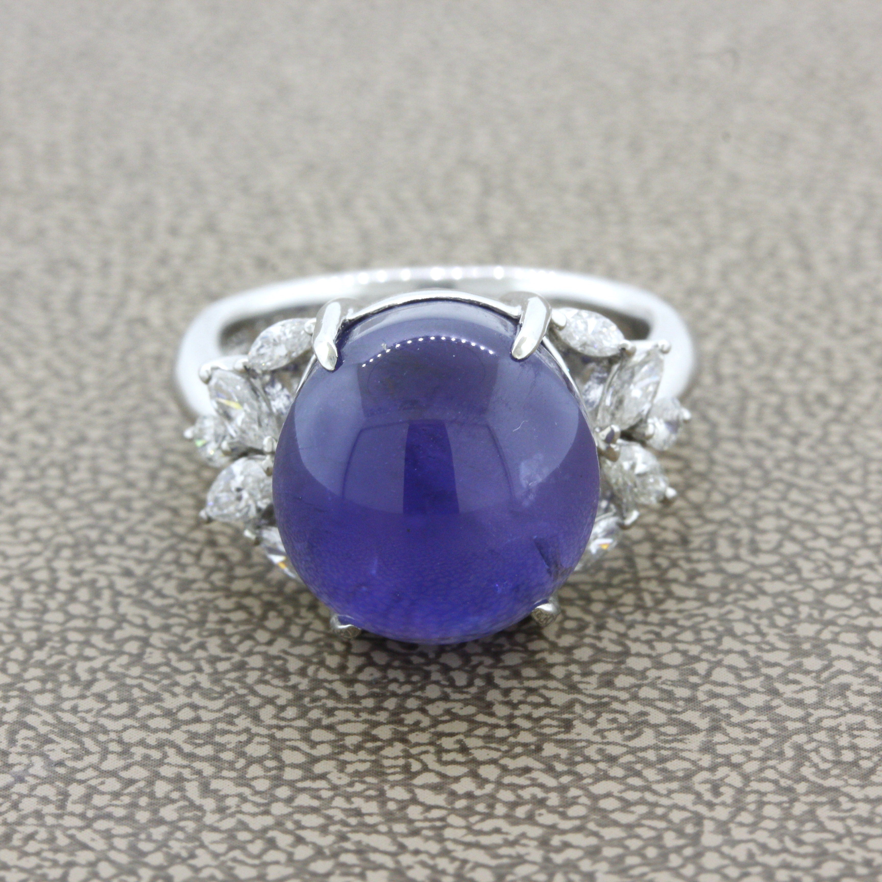 20.38 Carat Color-Change Star Sapphire Diamond Platinum Ring