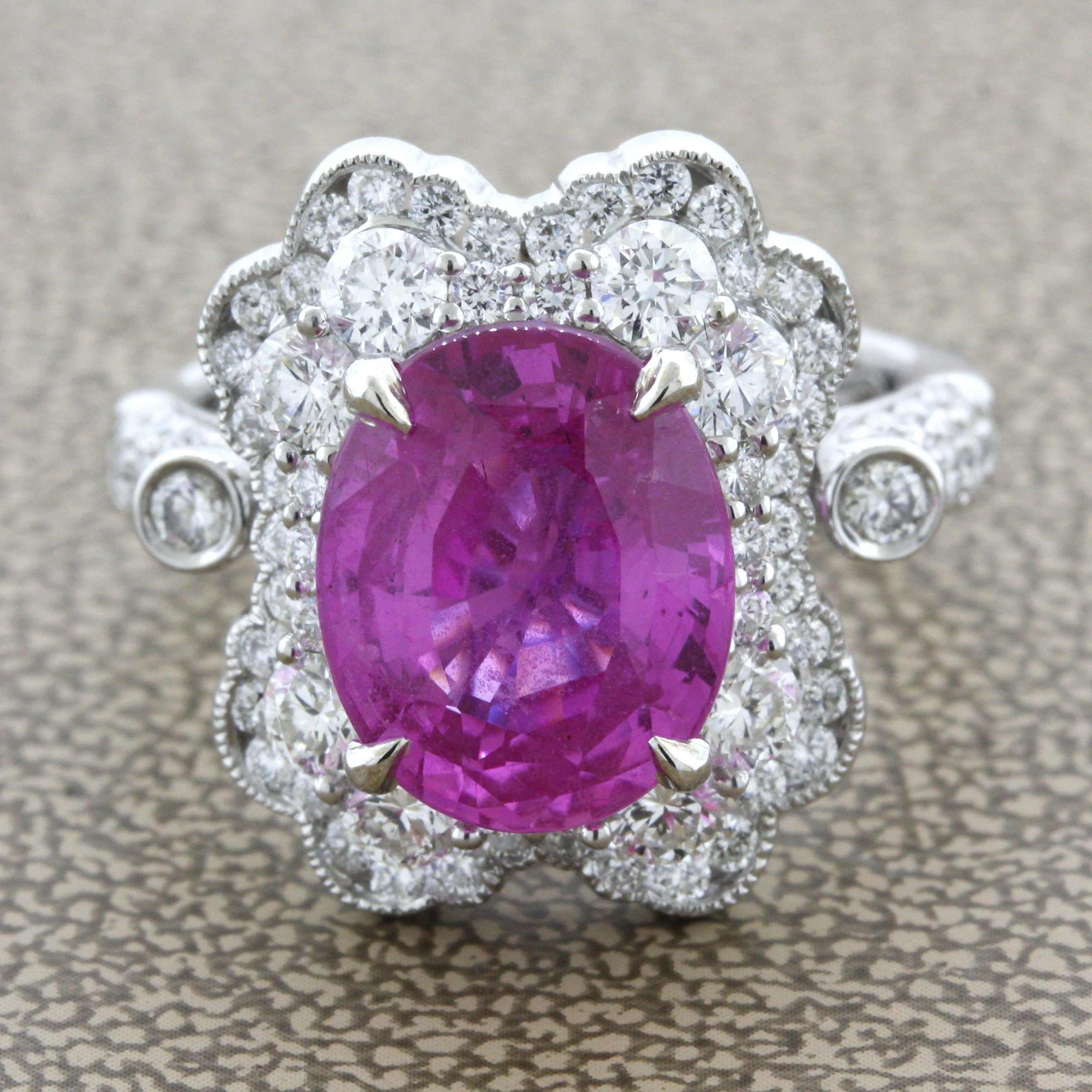 5.18 Carat Pink Sapphire Diamond Platinum Ring, AGL Certified