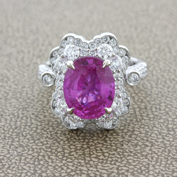 5.18 Carat Pink Sapphire Diamond Platinum Ring, AGL Certified