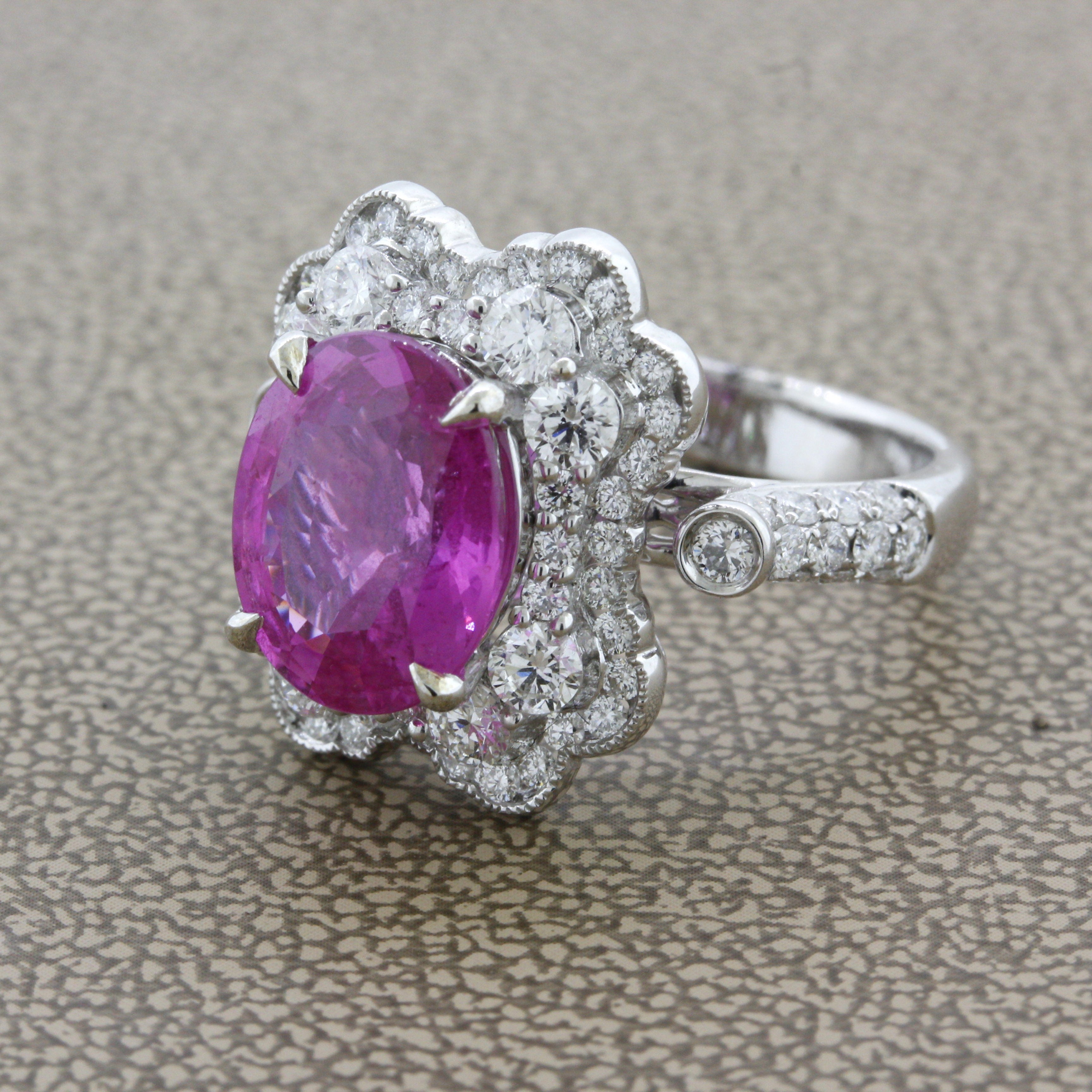 5.18 Carat Pink Sapphire Diamond Platinum Ring, AGL Certified