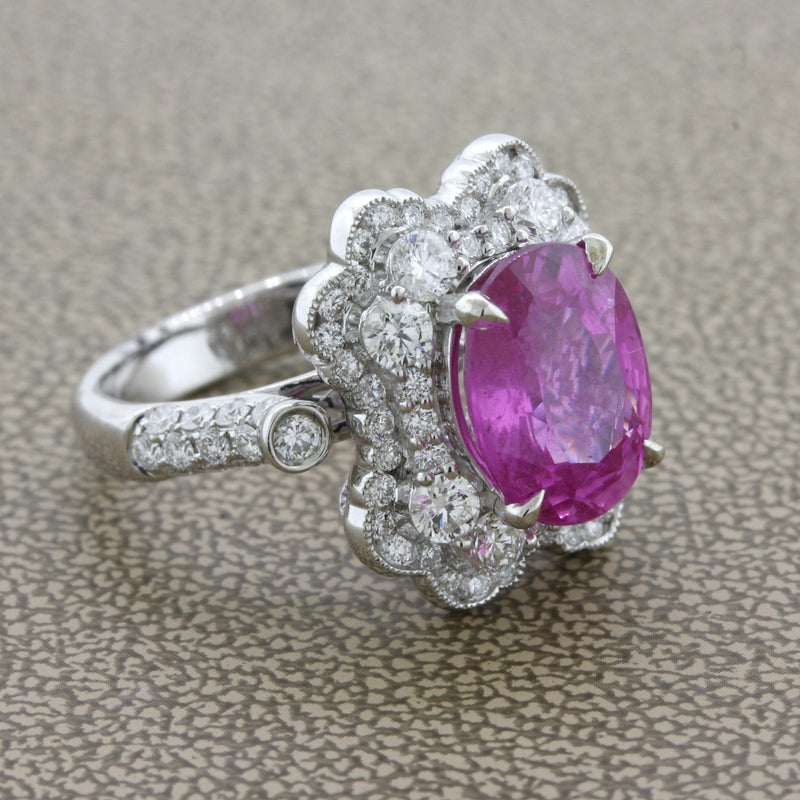 5.18 Carat Pink Sapphire Diamond Platinum Ring, AGL Certified