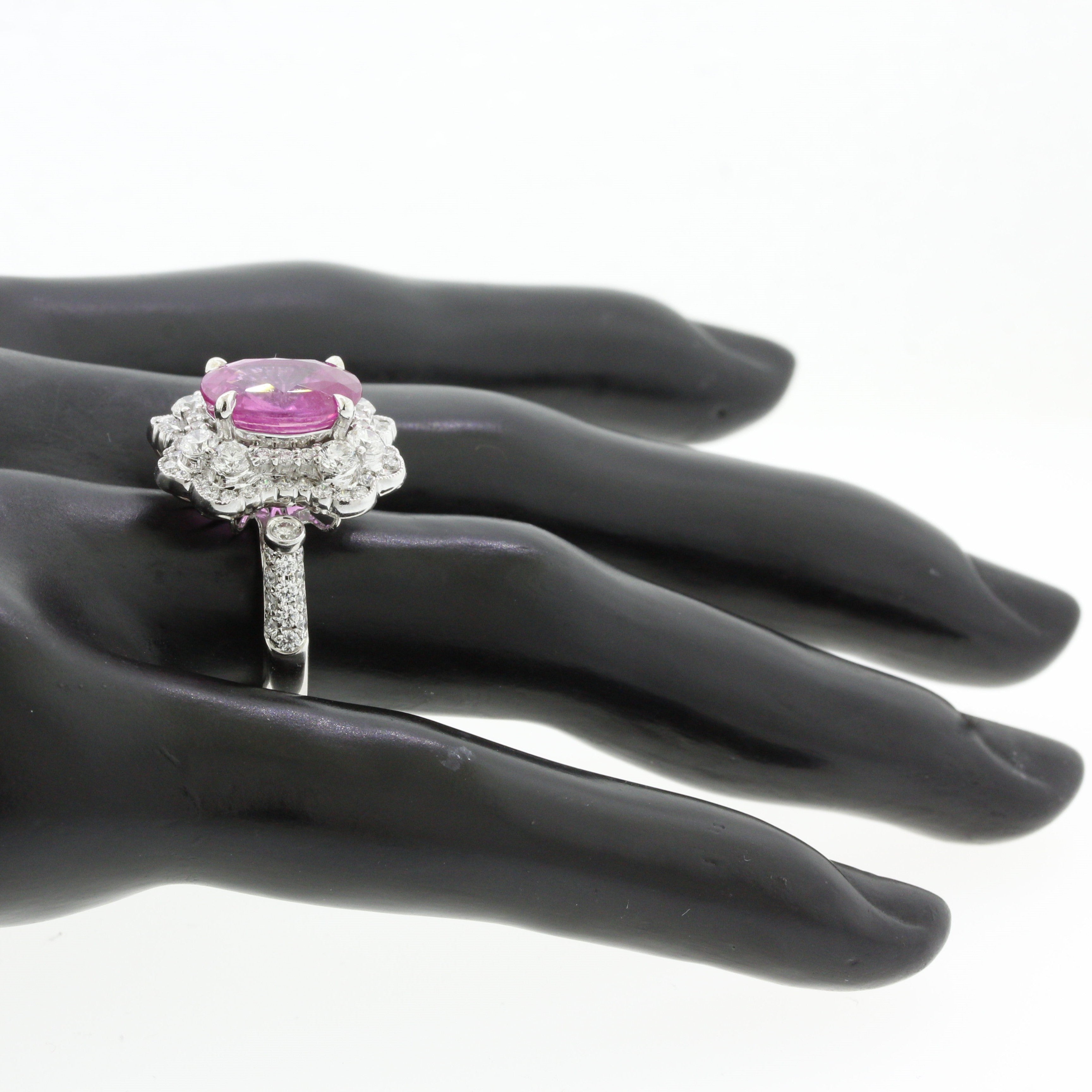 5.18 Carat Pink Sapphire Diamond Platinum Ring, AGL Certified