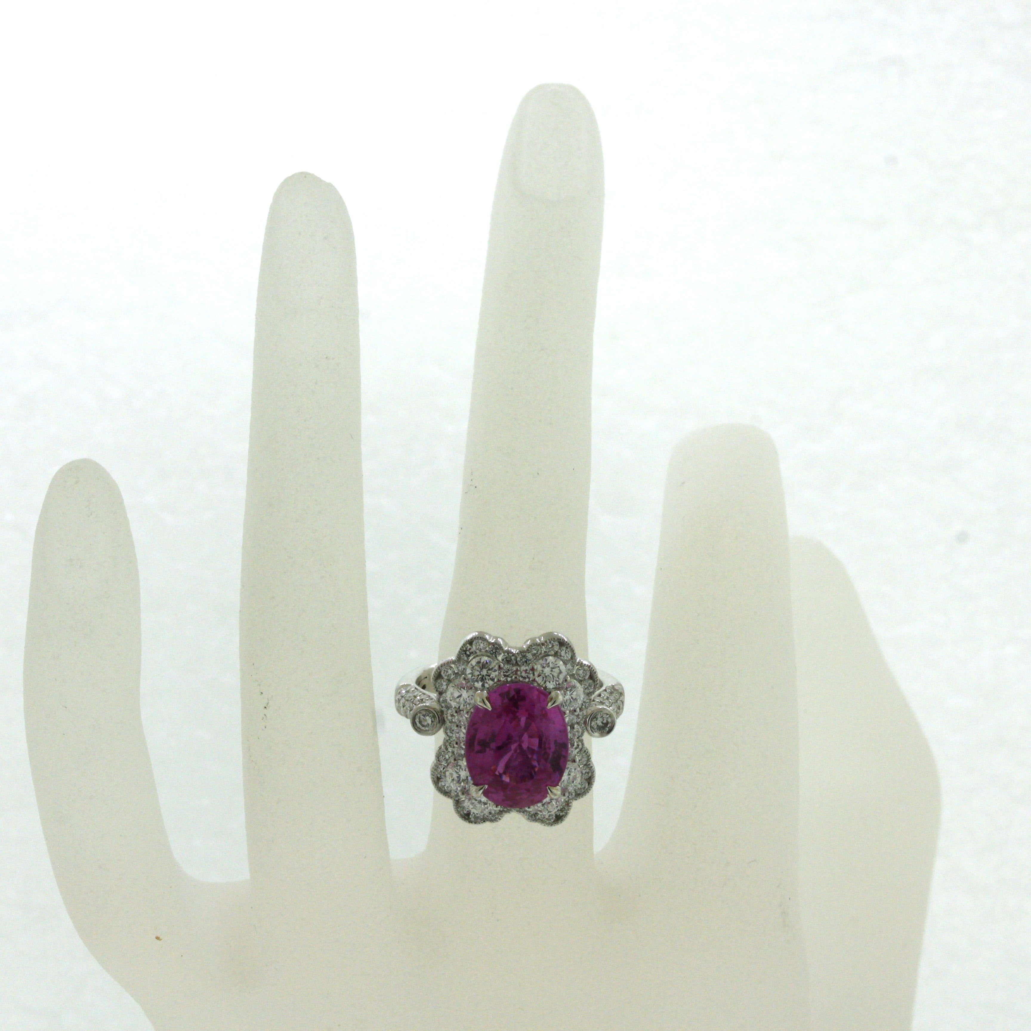 5.18 Carat Pink Sapphire Diamond Platinum Ring, AGL Certified