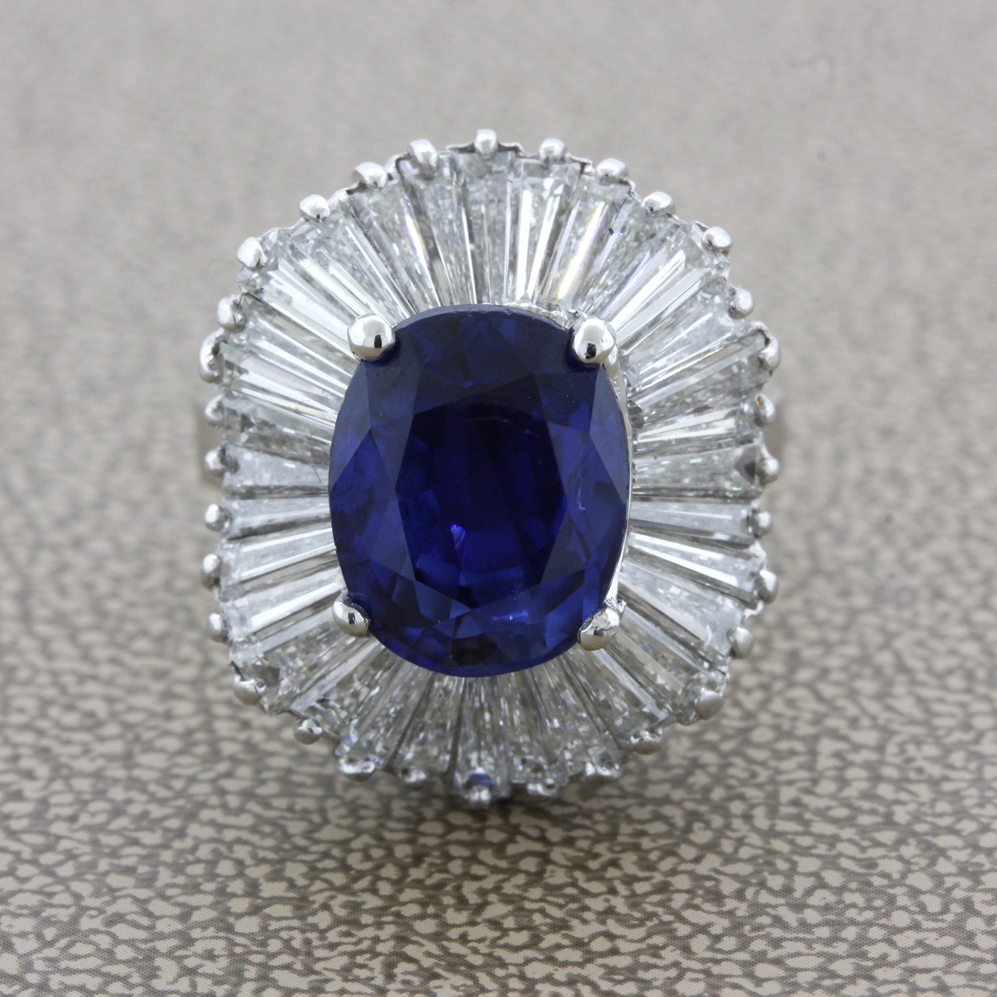 5.85 Carat Burmese Sapphire Diamond Platinum Ring, GIA Certified No-Heat