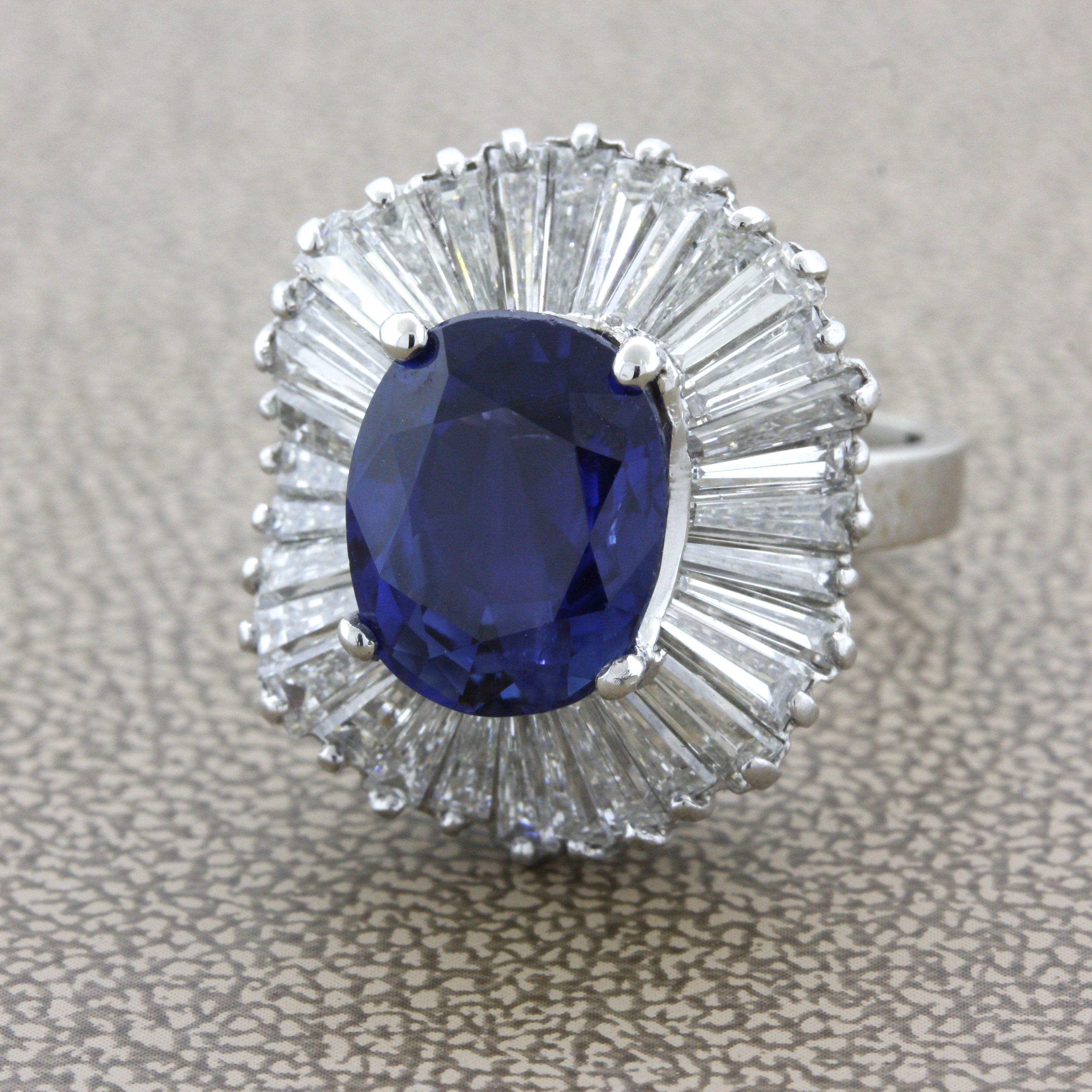 5.85 Carat Burmese Sapphire Diamond Platinum Ring, GIA Certified No-Heat