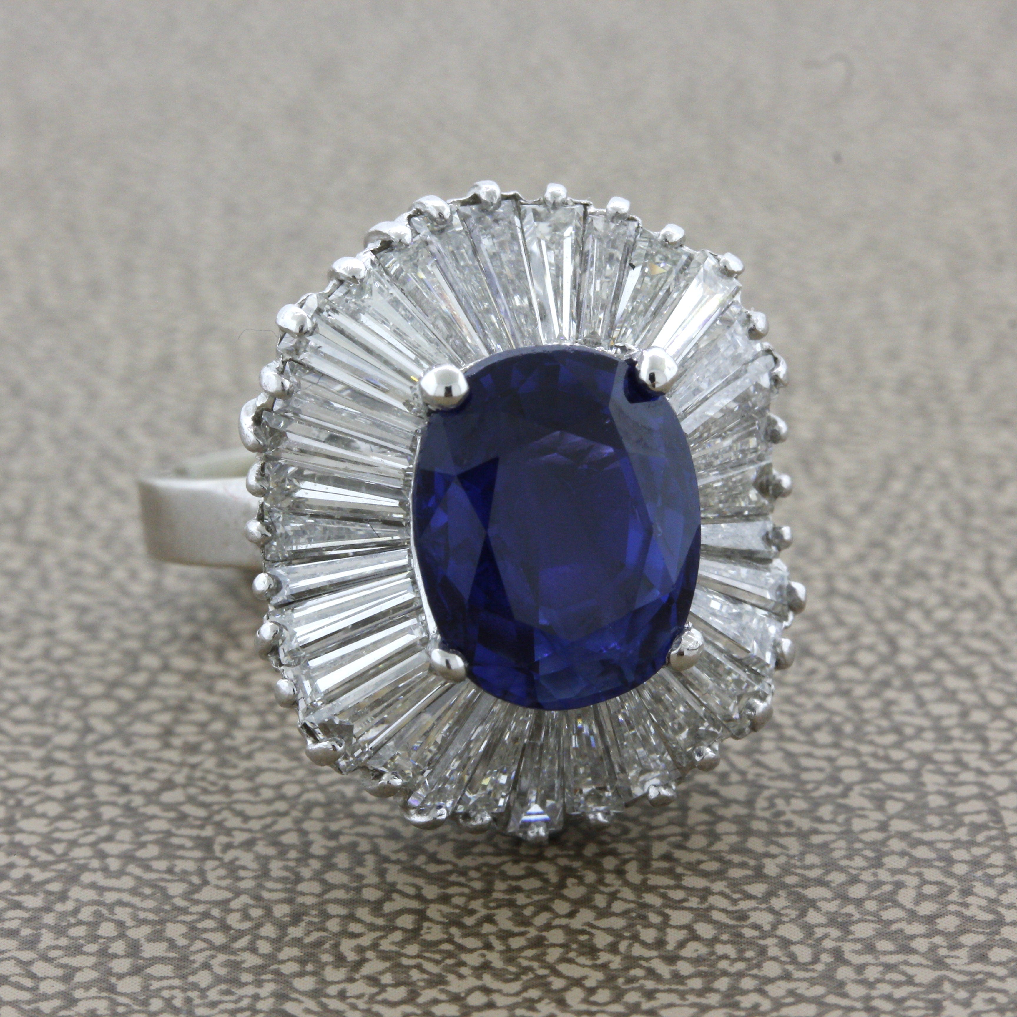 5.85 Carat Burmese Sapphire Diamond Platinum Ring, GIA Certified No-Heat