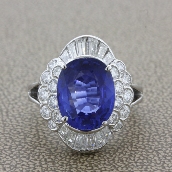 6.47 Carat Ceylon Sapphire Diamond Gold Ring, GIA Certified