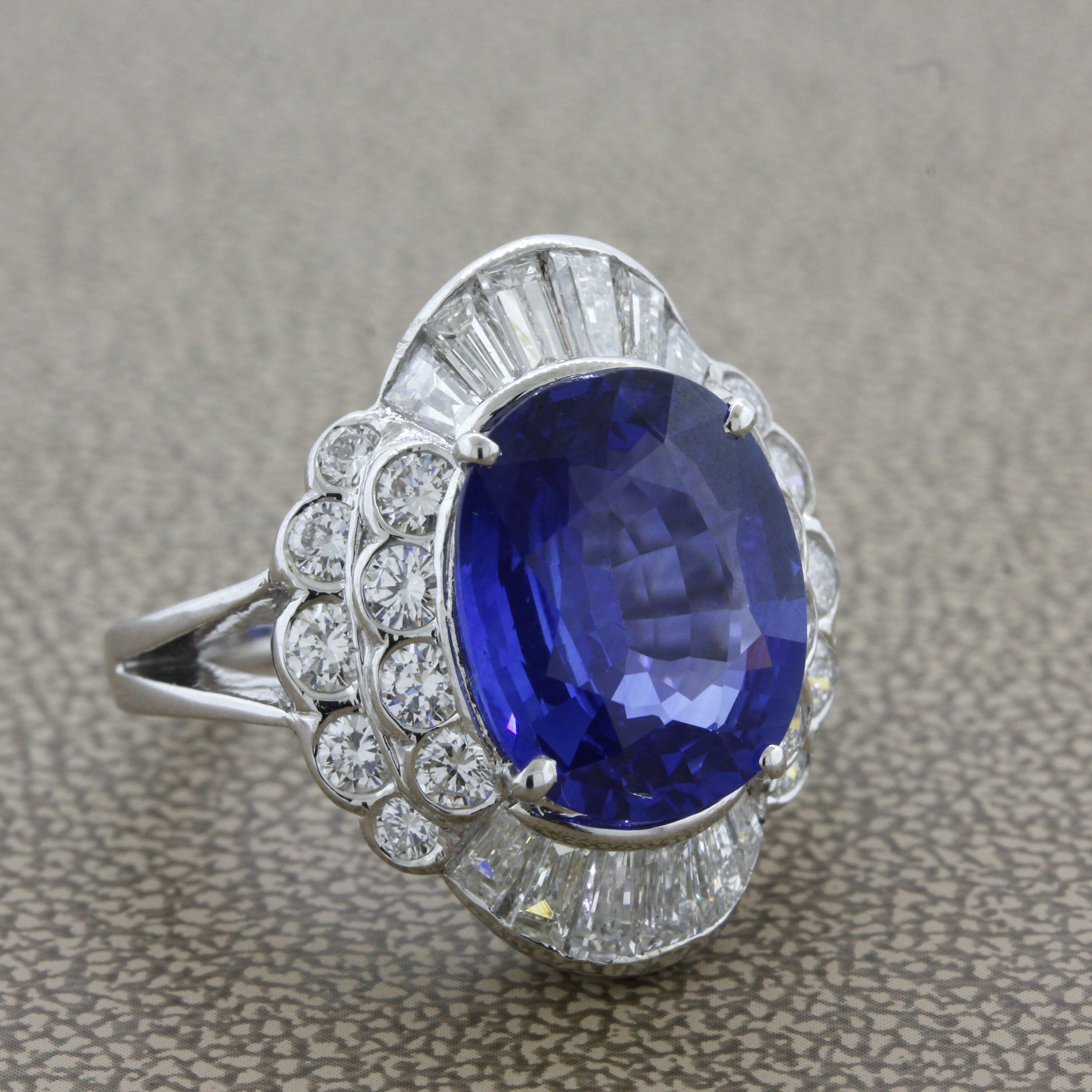 6.47 Carat Ceylon Sapphire Diamond Gold Ring, GIA Certified