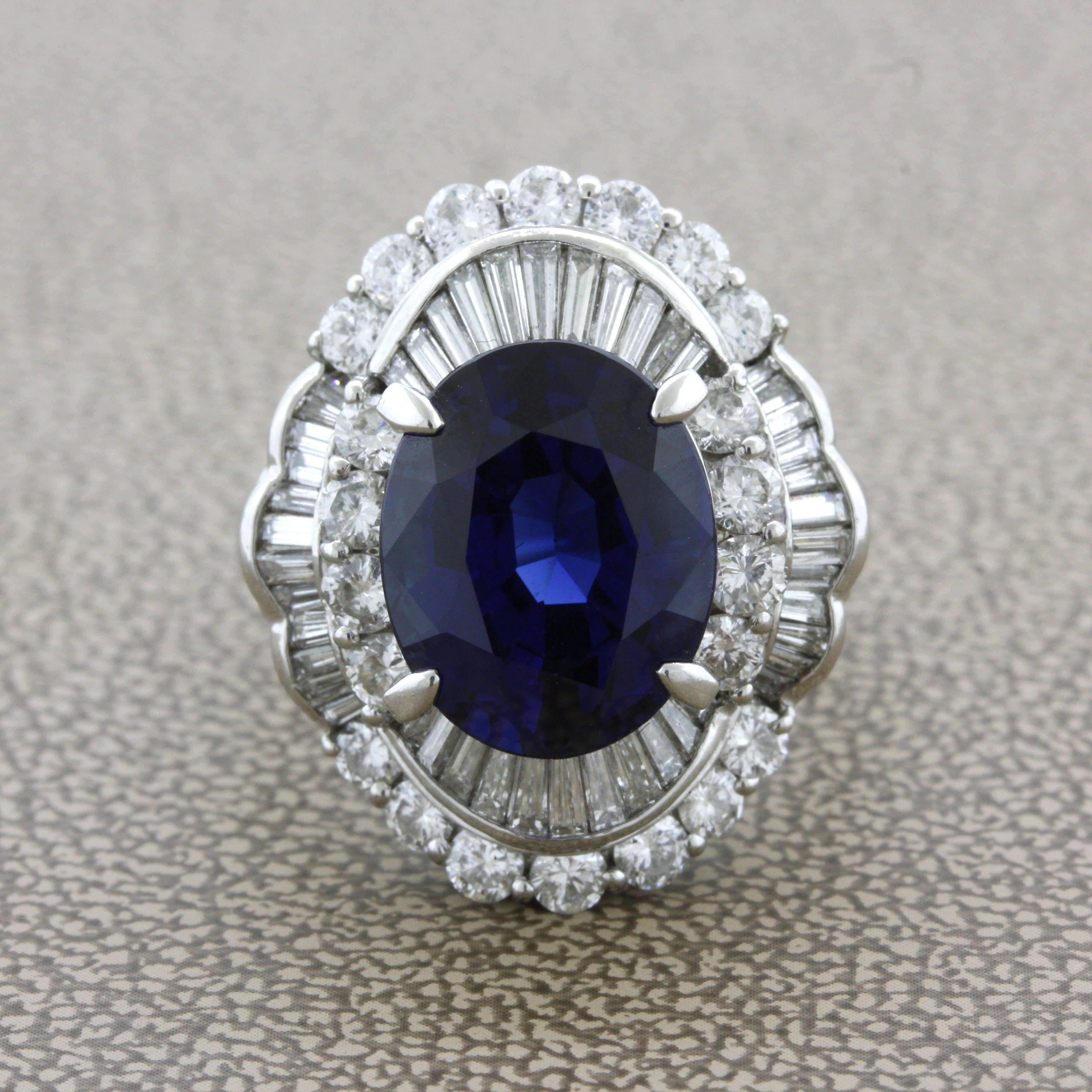 7.19 Carat No-Heat Sapphire Diamond Platinum Ring, GIA Certified