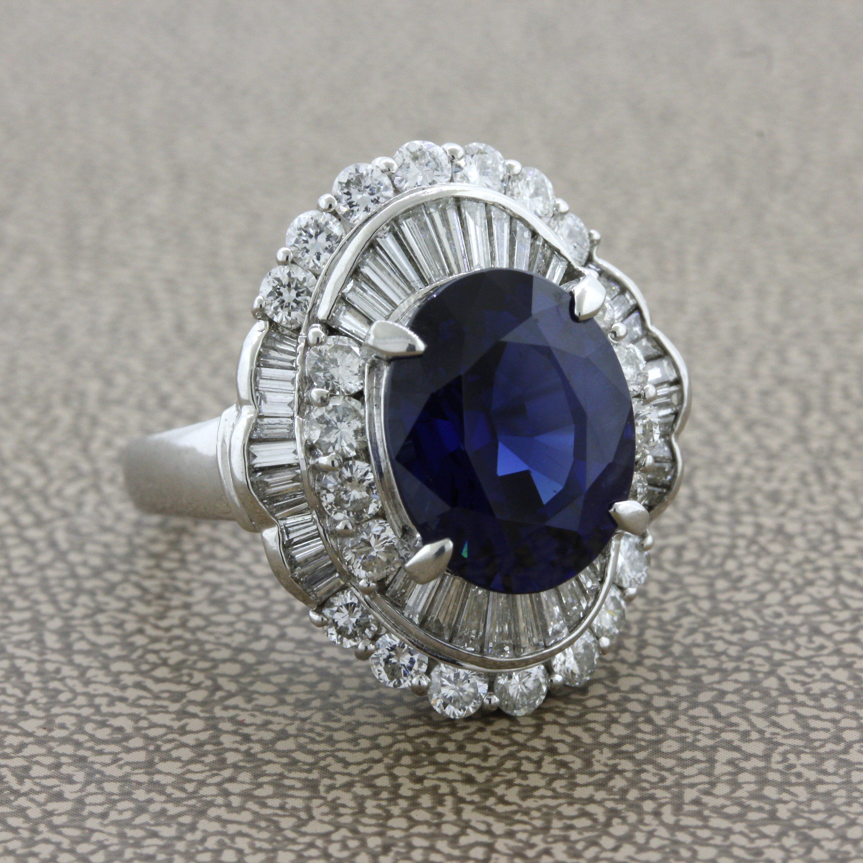 7.19 Carat No-Heat Sapphire Diamond Platinum Ring, GIA Certified