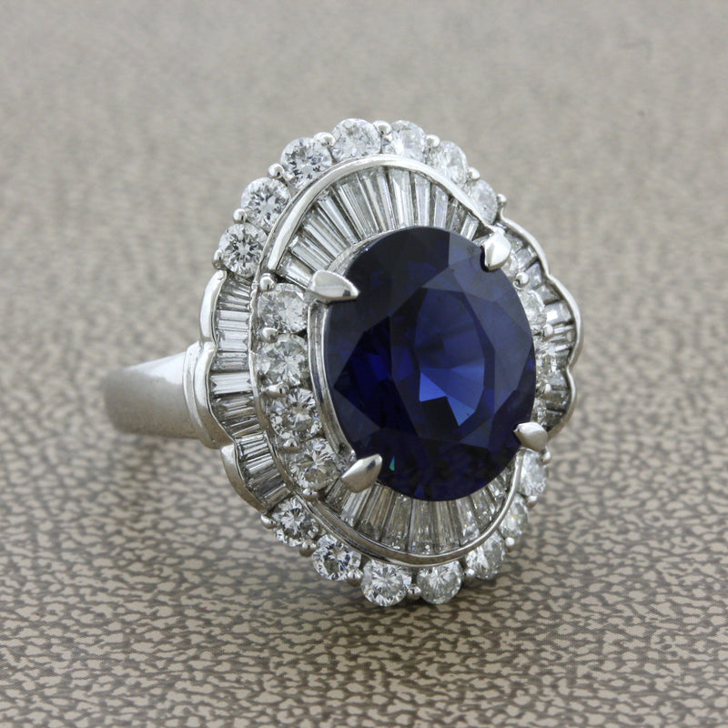 7.19 Carat No-Heat Sapphire Diamond Platinum Ring, GIA Certified