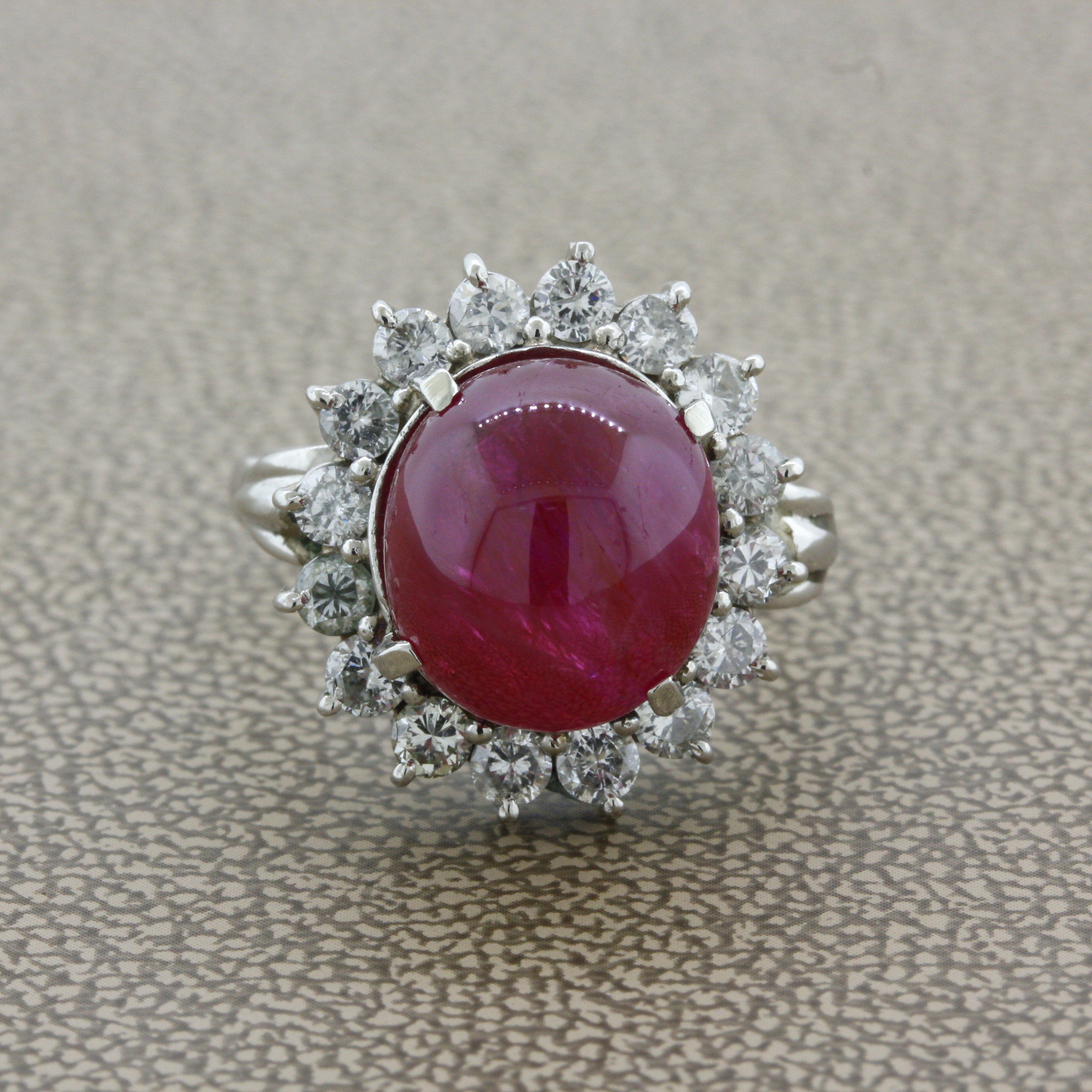 10.30 Carat No-Heat Ruby Cabochon Diamond Platinum Ring, GIA Certified