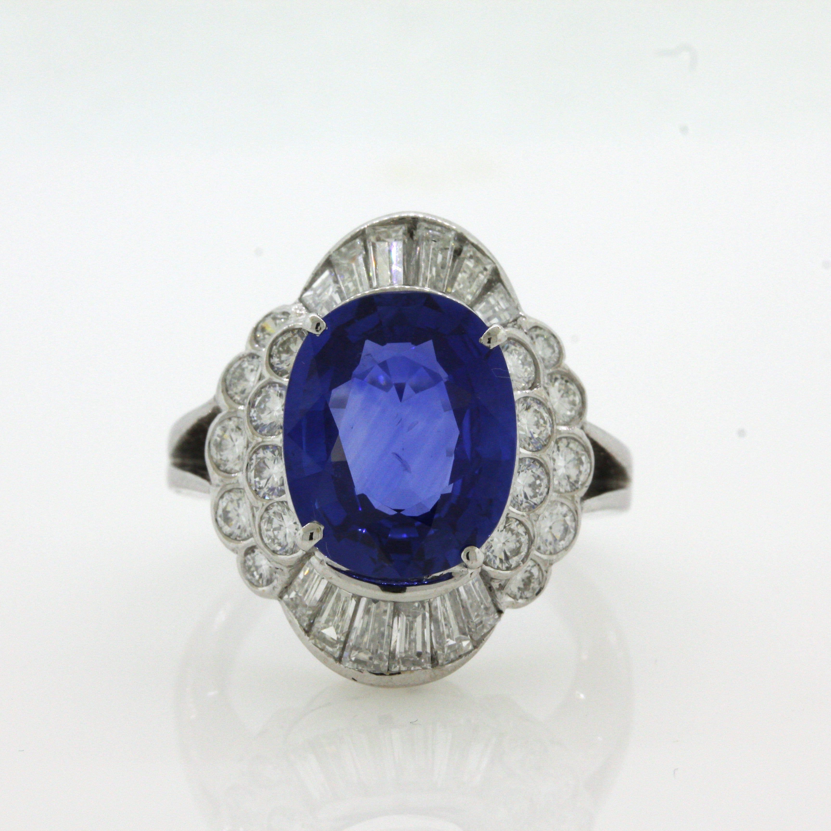 6.47 Carat Ceylon Sapphire Diamond Gold Ring, GIA Certified