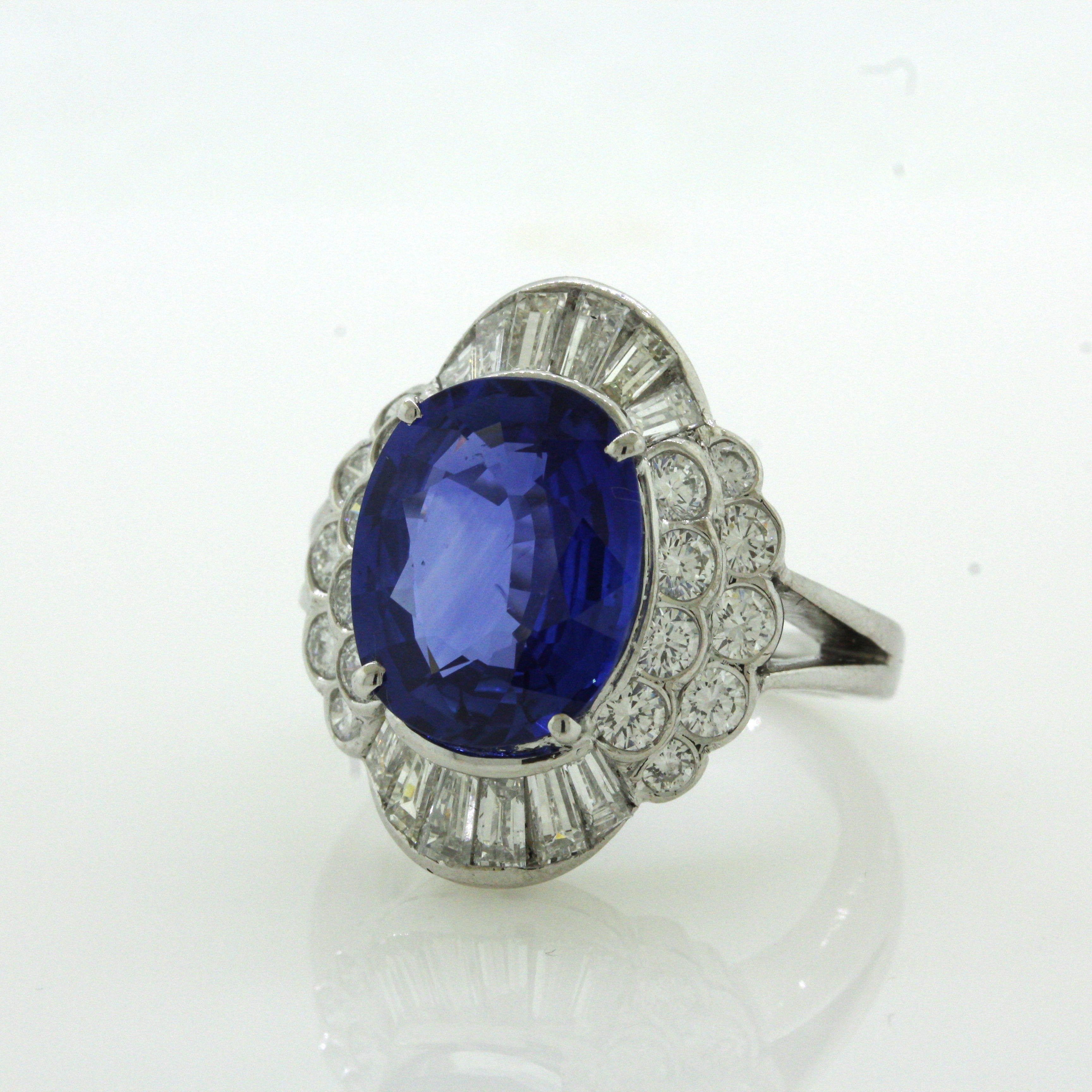 6.47 Carat Ceylon Sapphire Diamond Gold Ring, GIA Certified