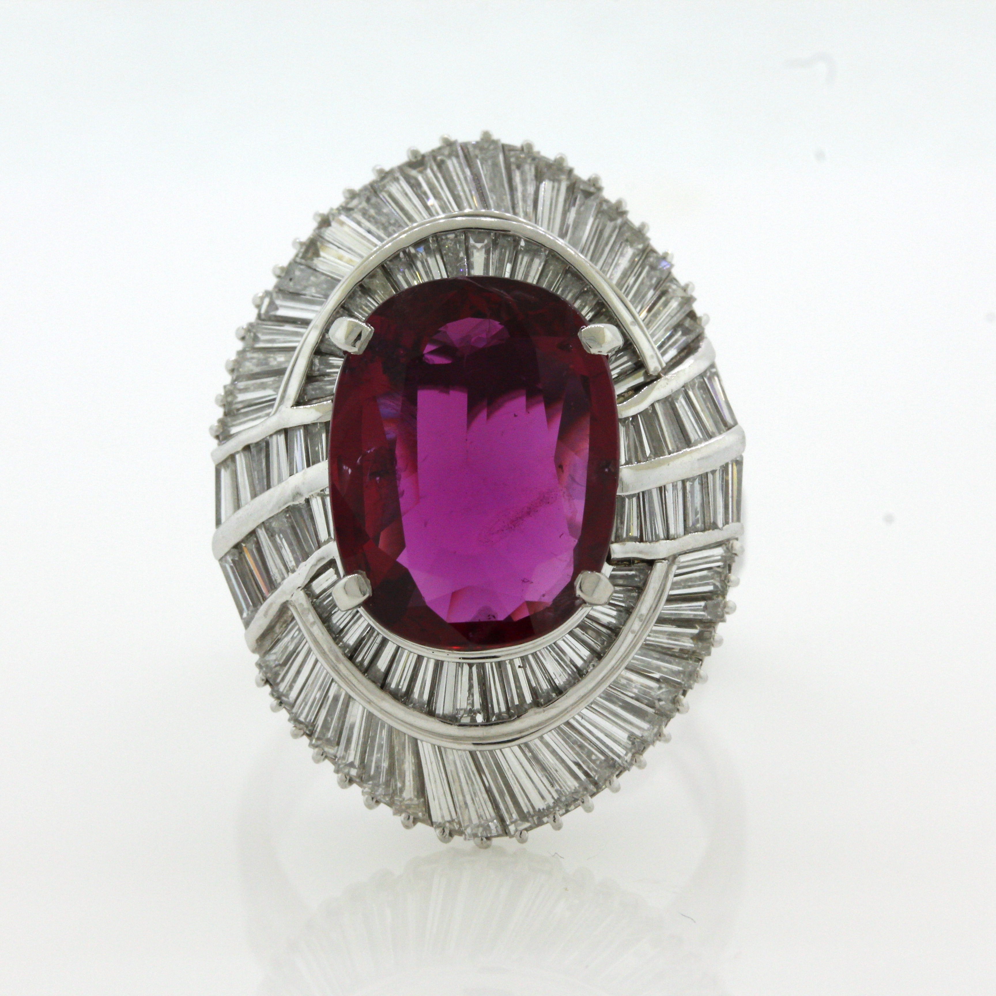 6.36 Carat Fine Ruby Diamond Platinum Cocktail Ring, AGL Certified<br data-mce-fragment="1">