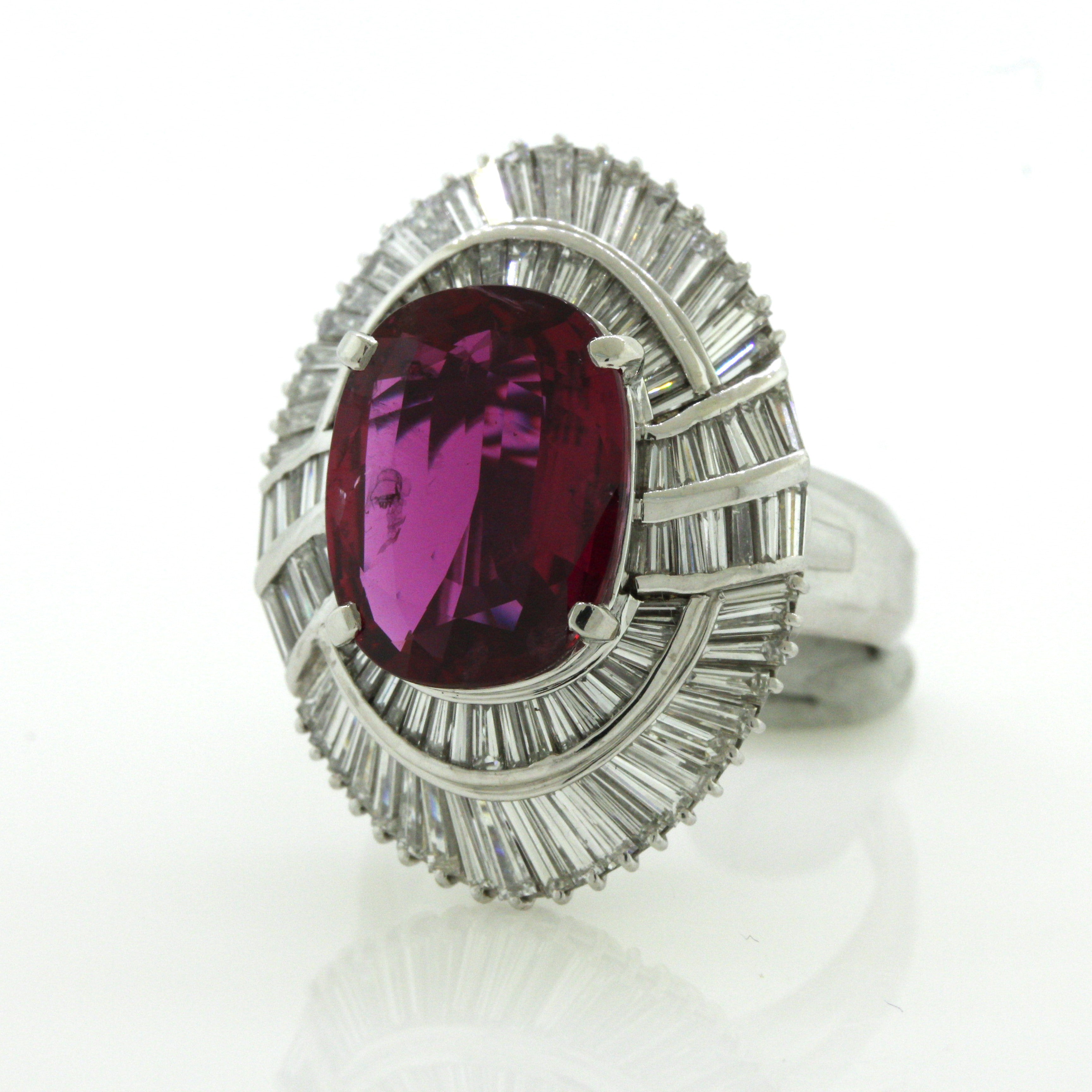 6.36 Carat Fine Ruby Diamond Platinum Cocktail Ring, AGL Certified<br data-mce-fragment="1">