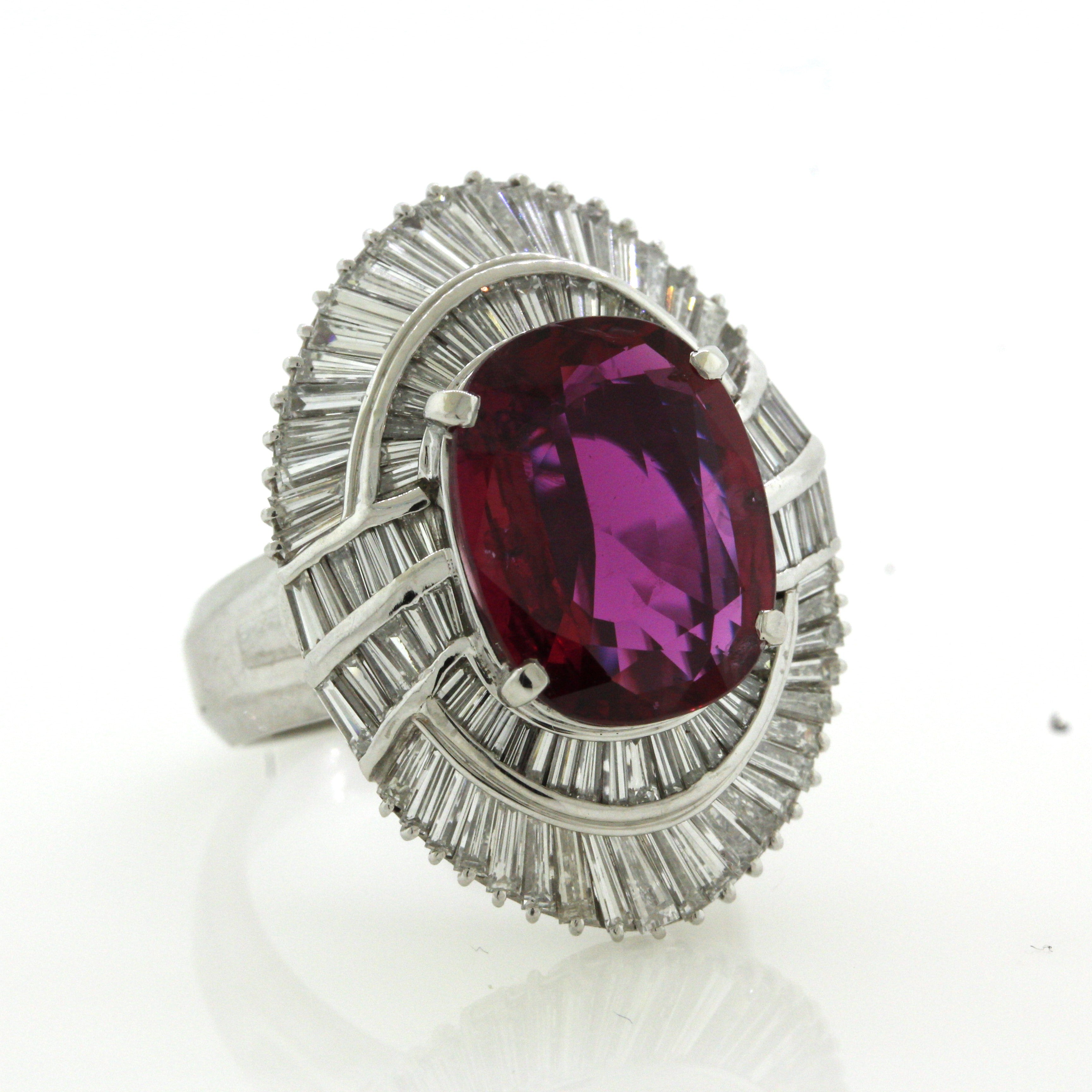 6.36 Carat Fine Ruby Diamond Platinum Cocktail Ring, AGL Certified<br data-mce-fragment="1">