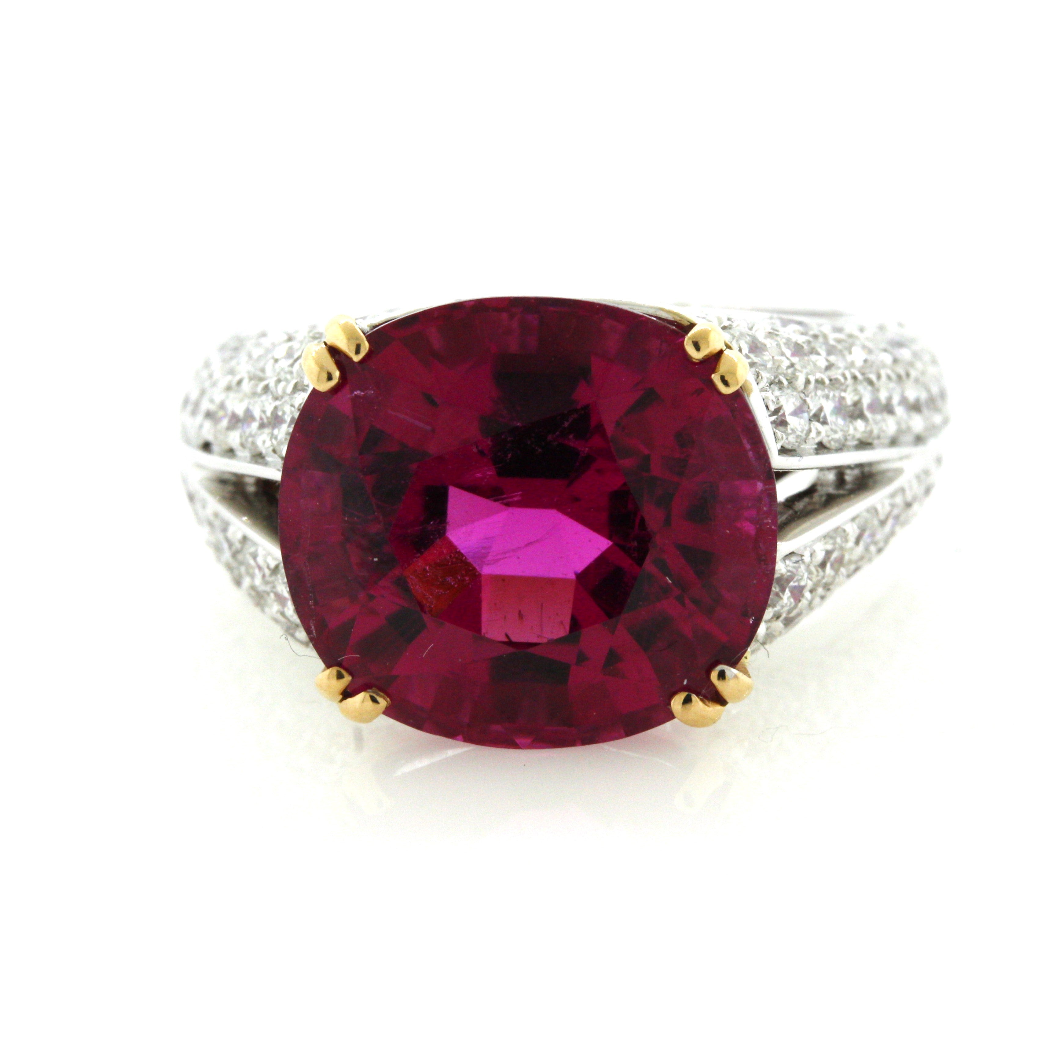 Superb Rubellite Tourmaline Diamond Platinum Ring