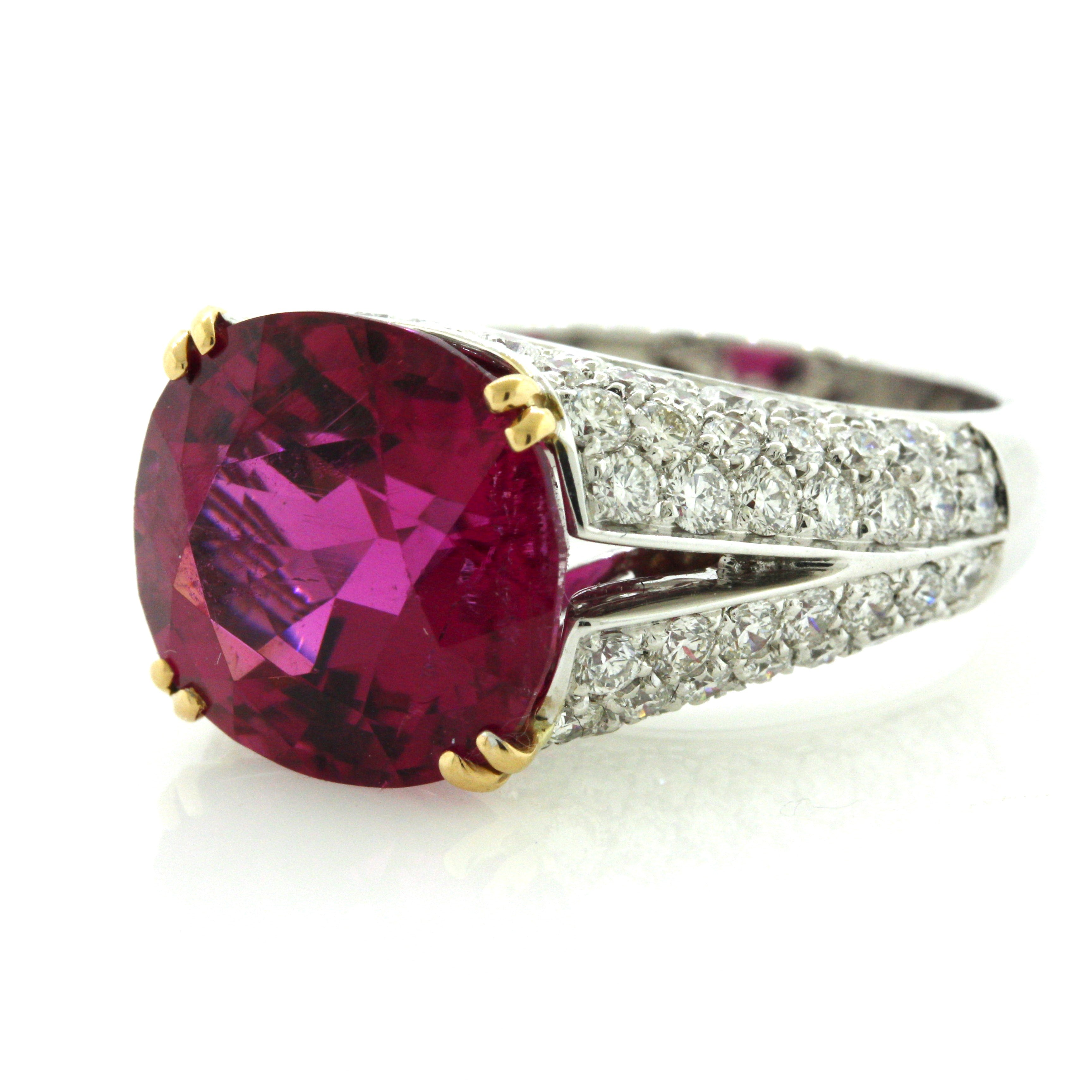 Superb Rubellite Tourmaline Diamond Platinum Ring