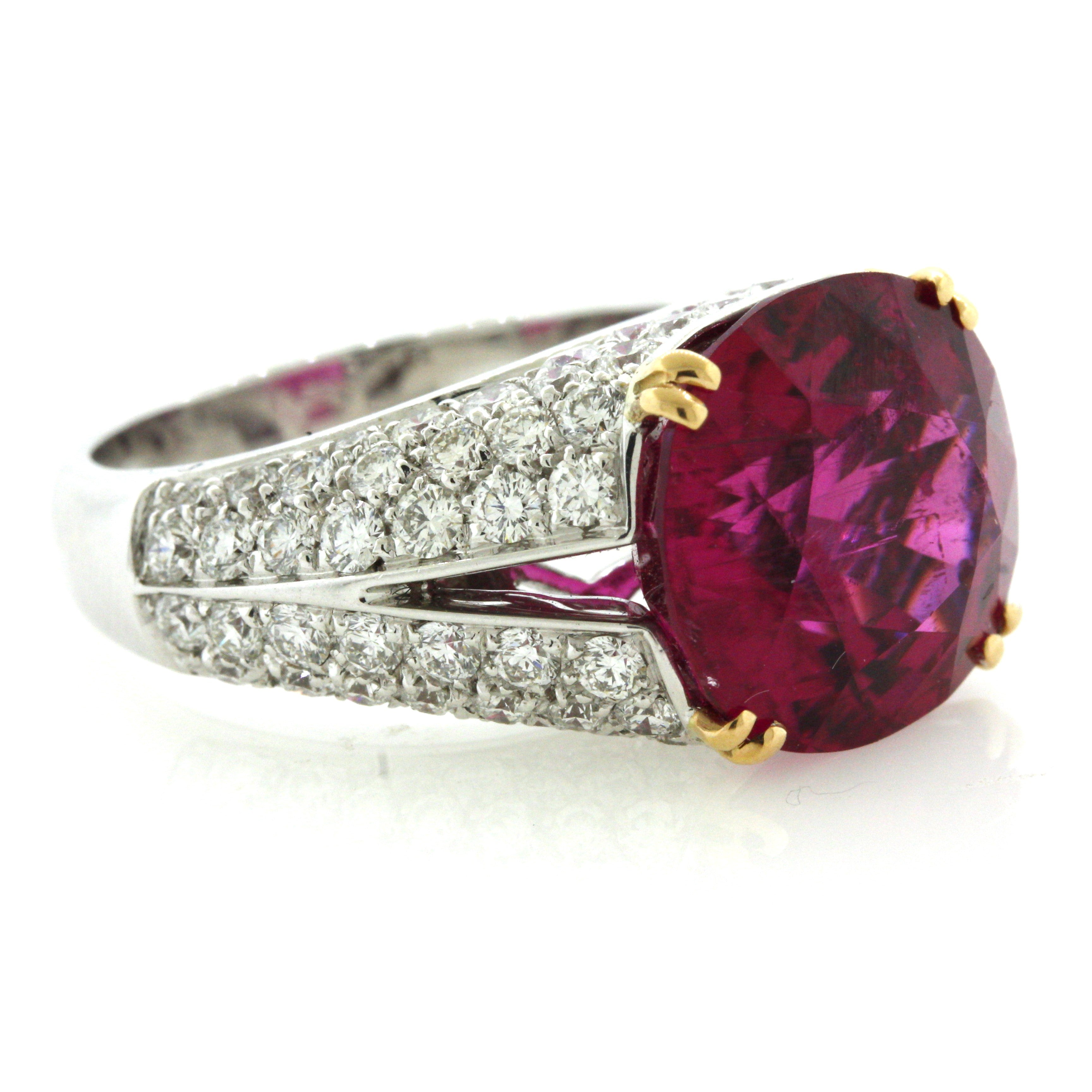 Superb Rubellite Tourmaline Diamond Platinum Ring