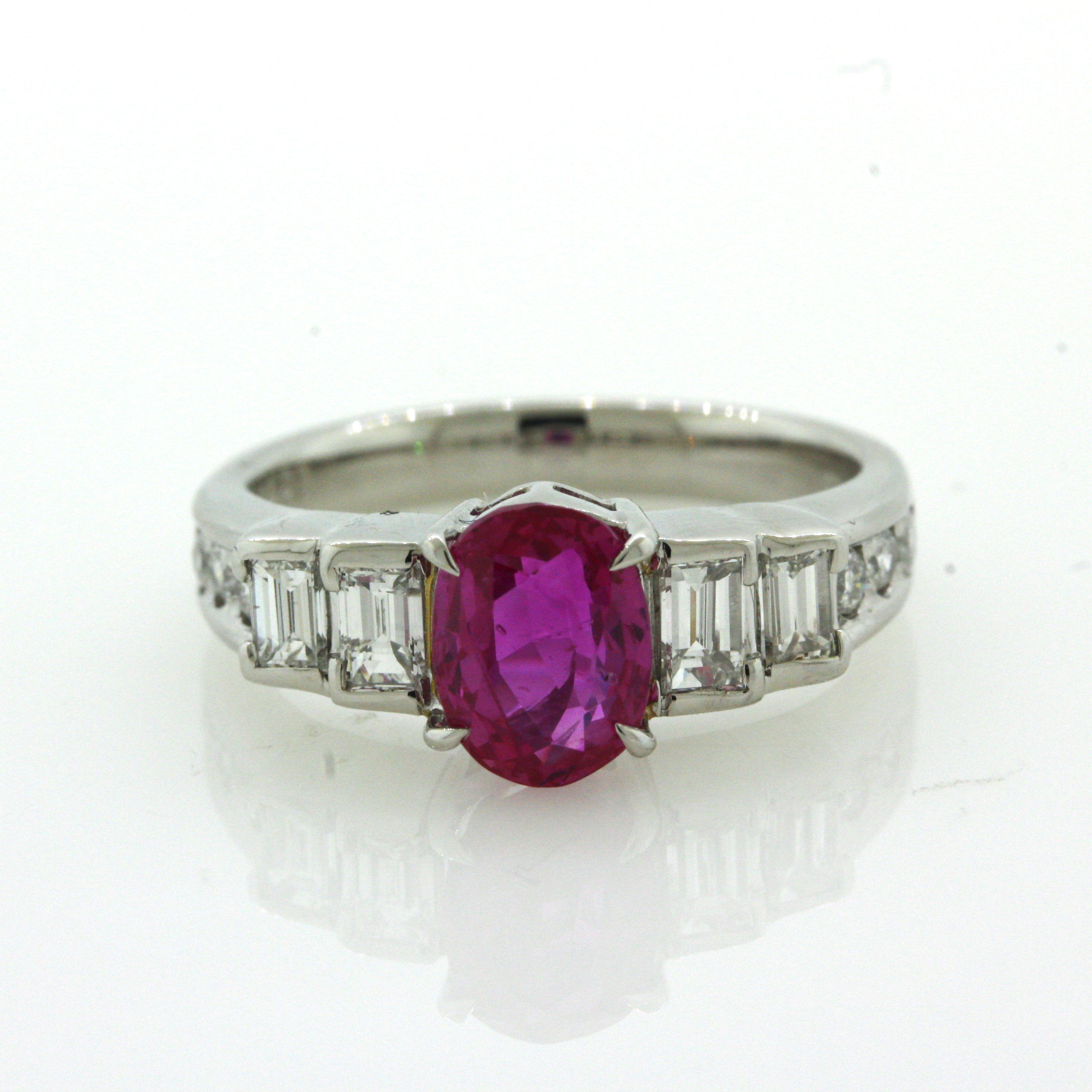 1.81 Carat No-Heat Burmese Ruby Diamond Platinum Ring, GIA Certified