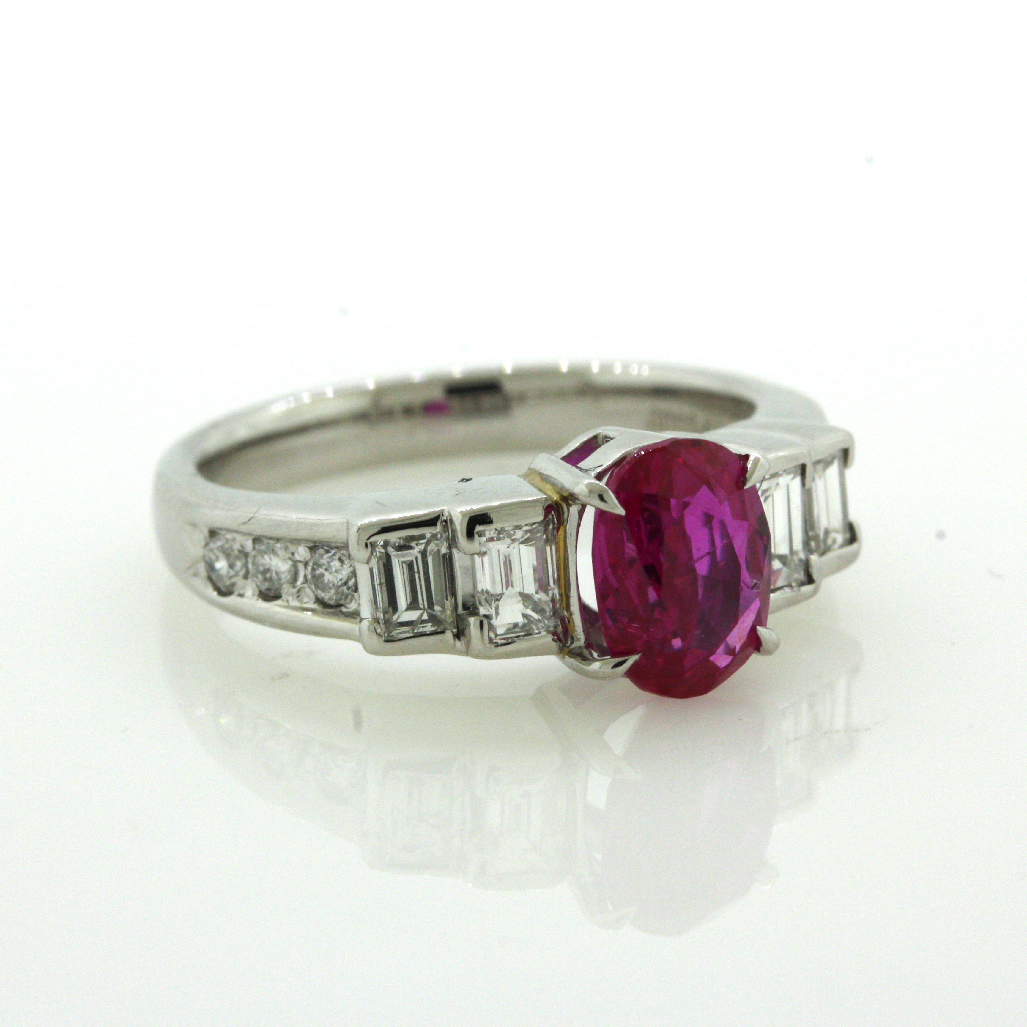 1.81 Carat No-Heat Burmese Ruby Diamond Platinum Ring, GIA Certified