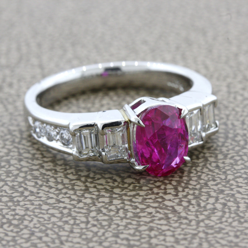 1.81 Carat No-Heat Burmese Ruby Diamond Platinum Ring, GIA Certified
