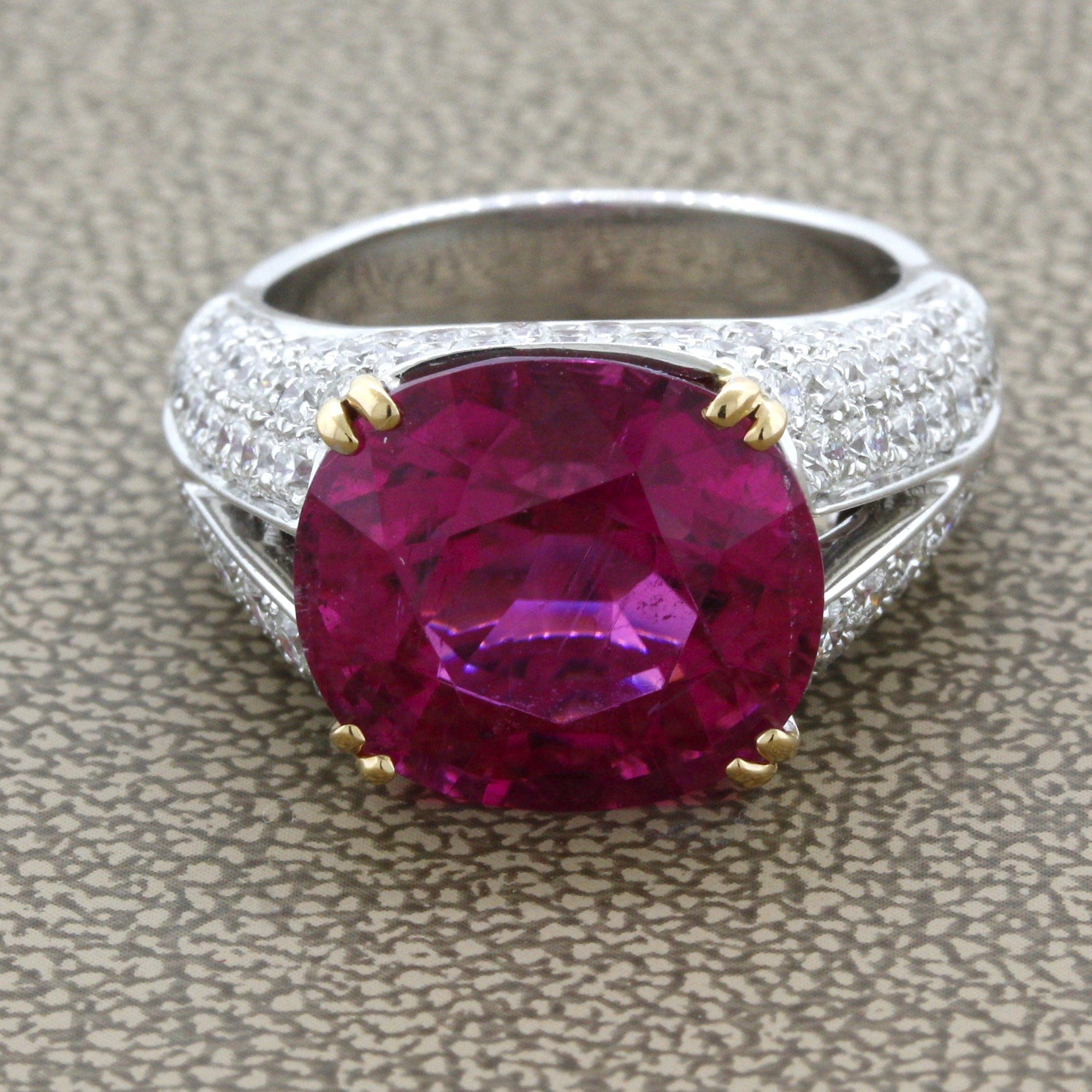 Superb Rubellite Tourmaline Diamond Platinum Ring