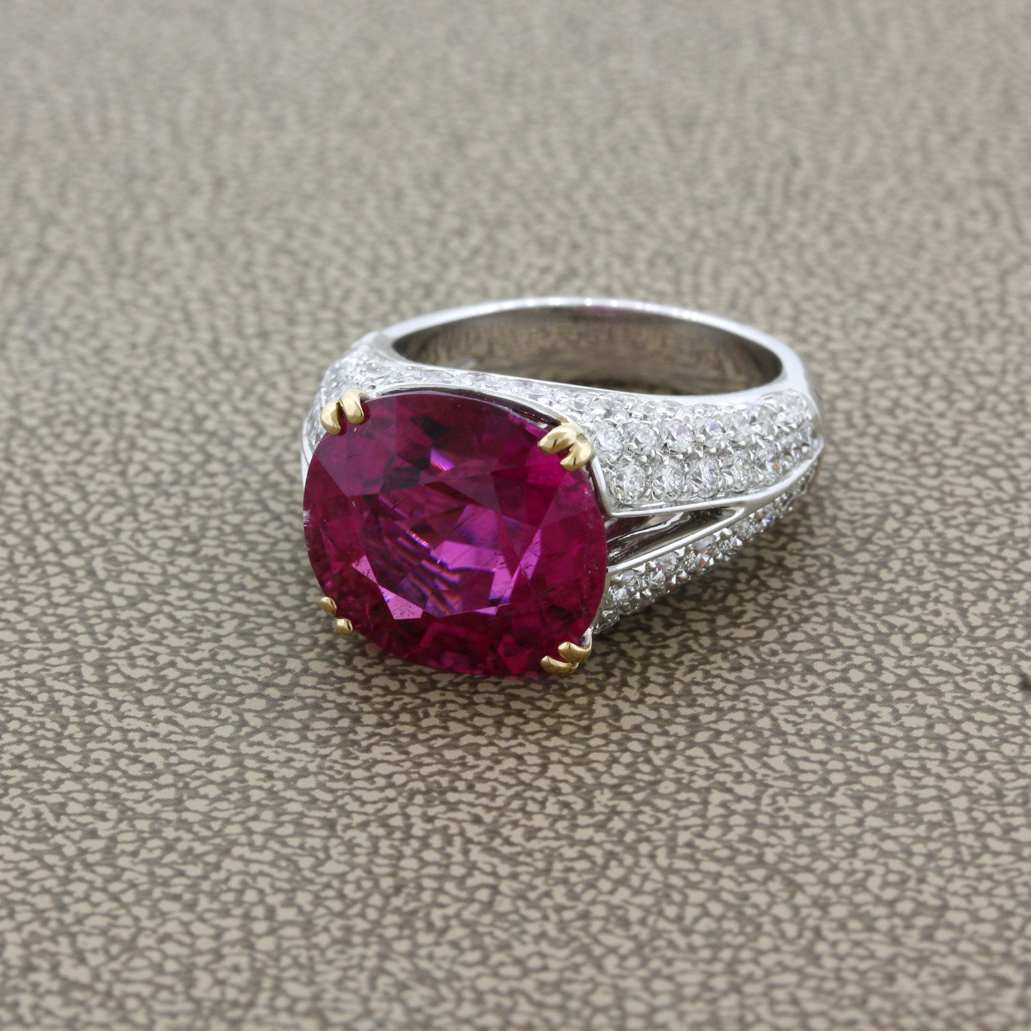 Superb Rubellite Tourmaline Diamond Platinum Ring