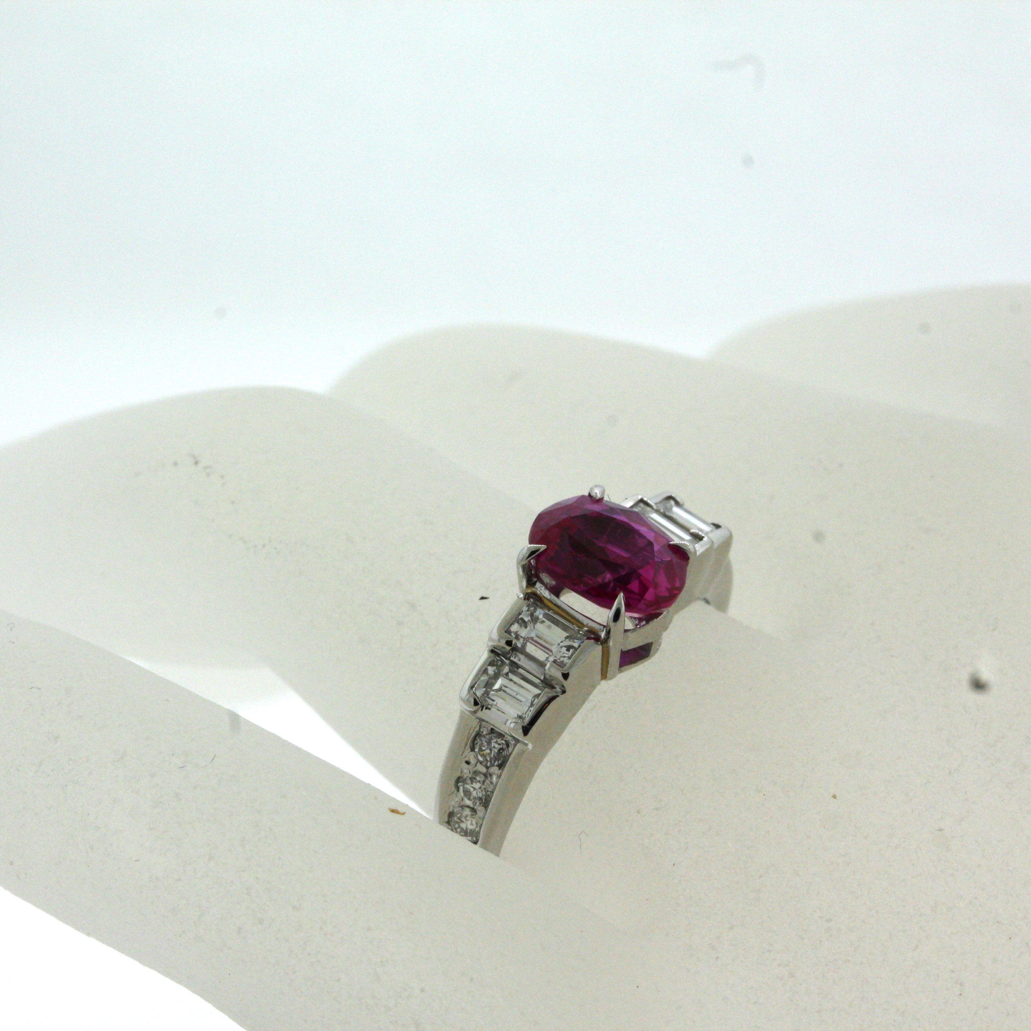 1.81 Carat No-Heat Burmese Ruby Diamond Platinum Ring, GIA Certified