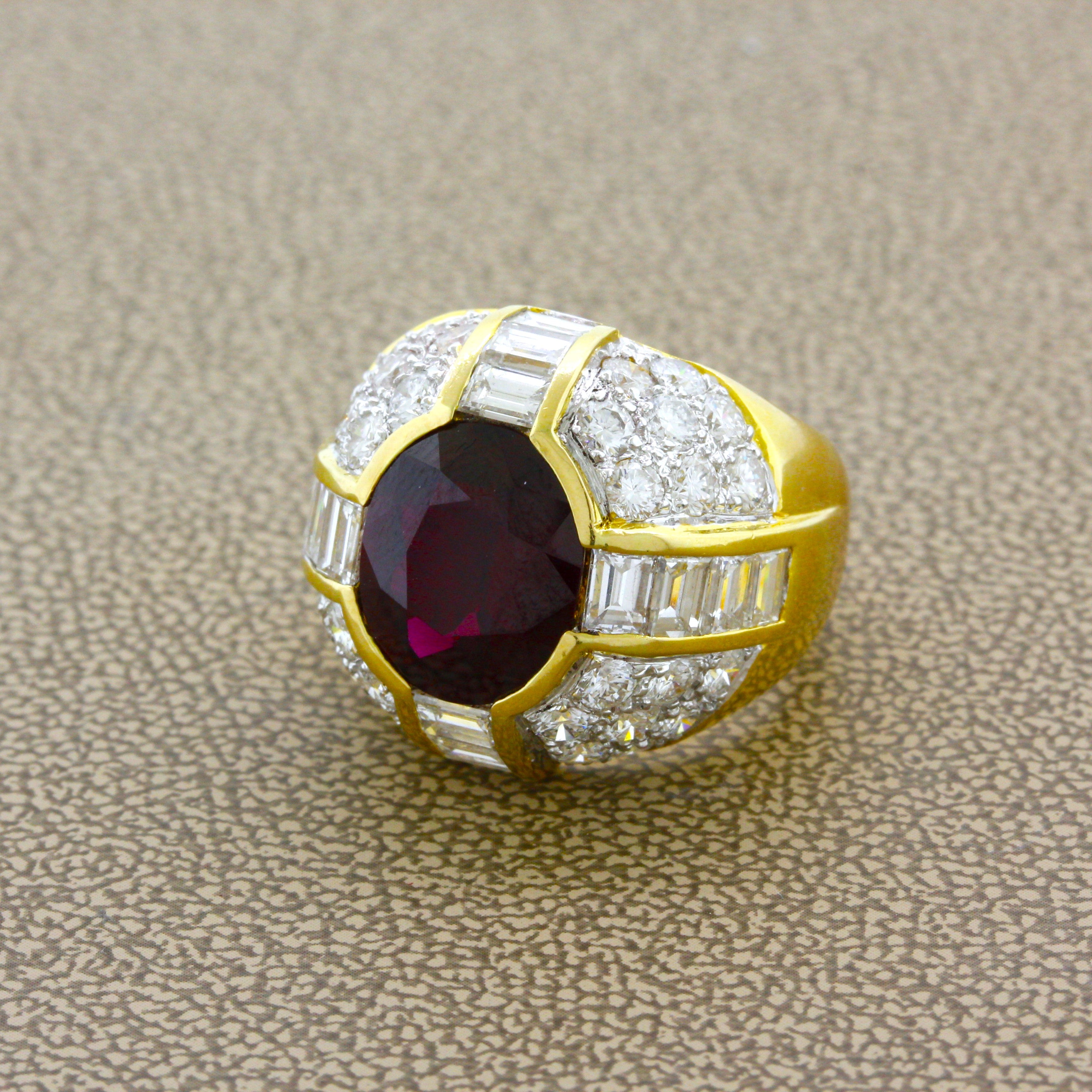 Thai Ruby Diamond Gold Dome Ring, AGL Certified