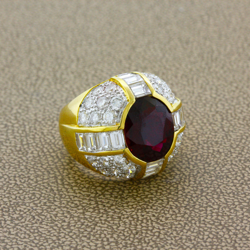 Thai Ruby Diamond Gold Dome Ring, AGL Certified