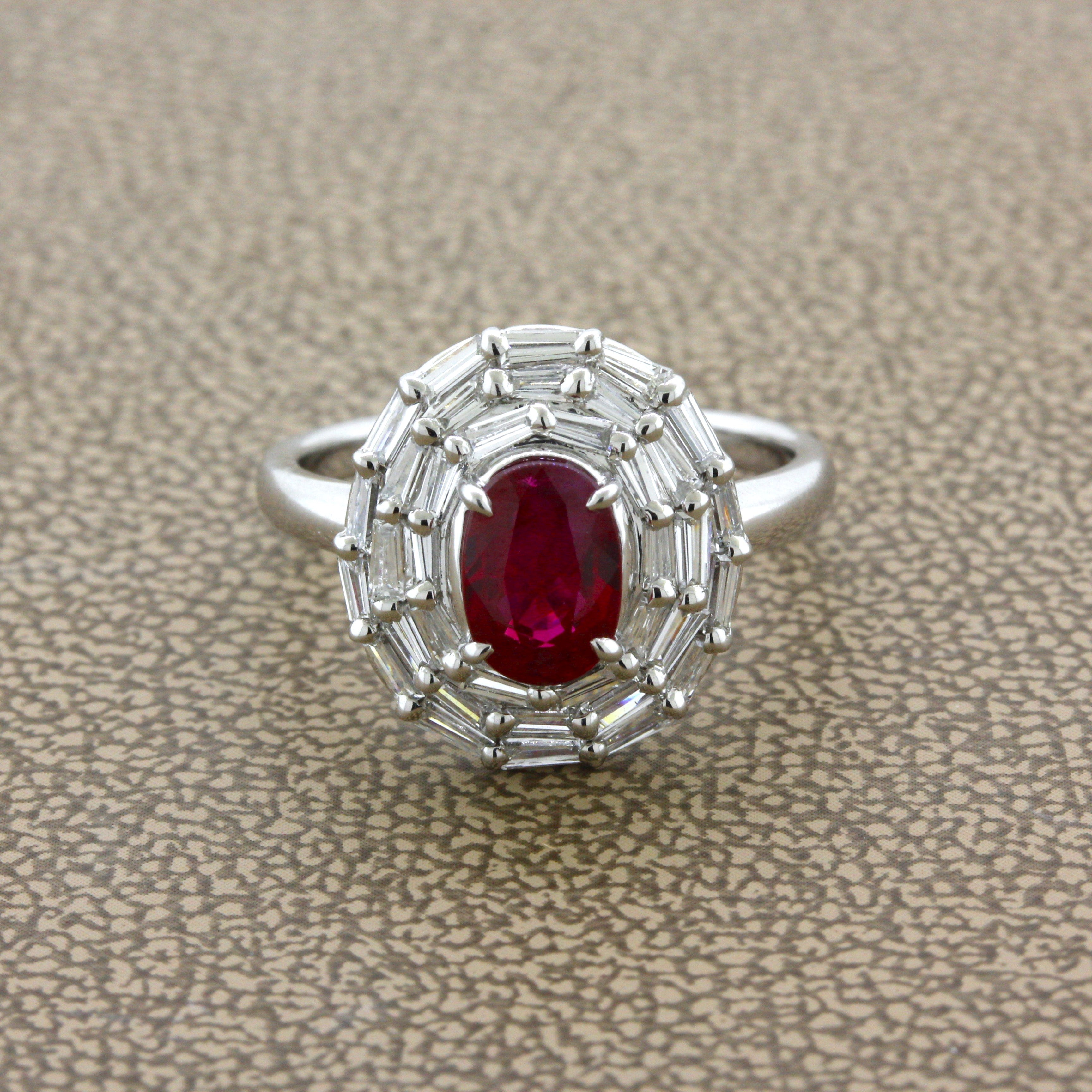 1.47 Carat Burmese “Pigeon Blood” Ruby Diamond Platinum Ring, GIA Certified