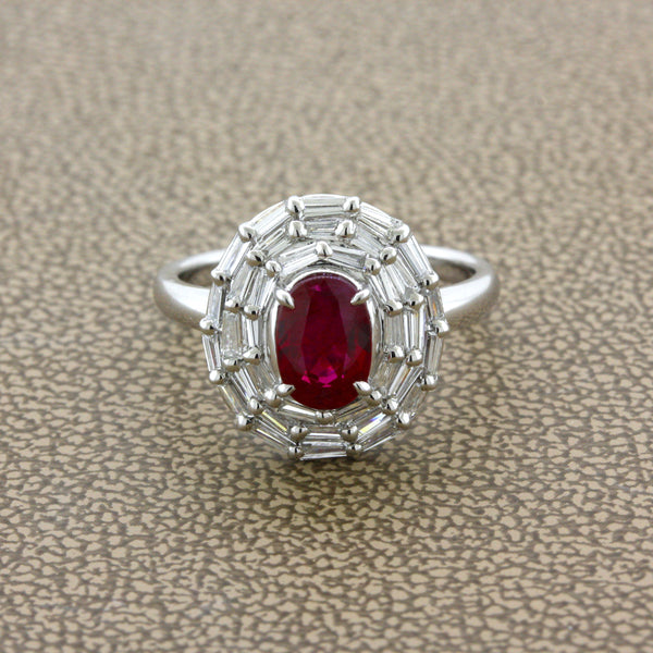1.47 Carat Burmese “Pigeon Blood” Ruby Diamond Platinum Ring, GIA Certified