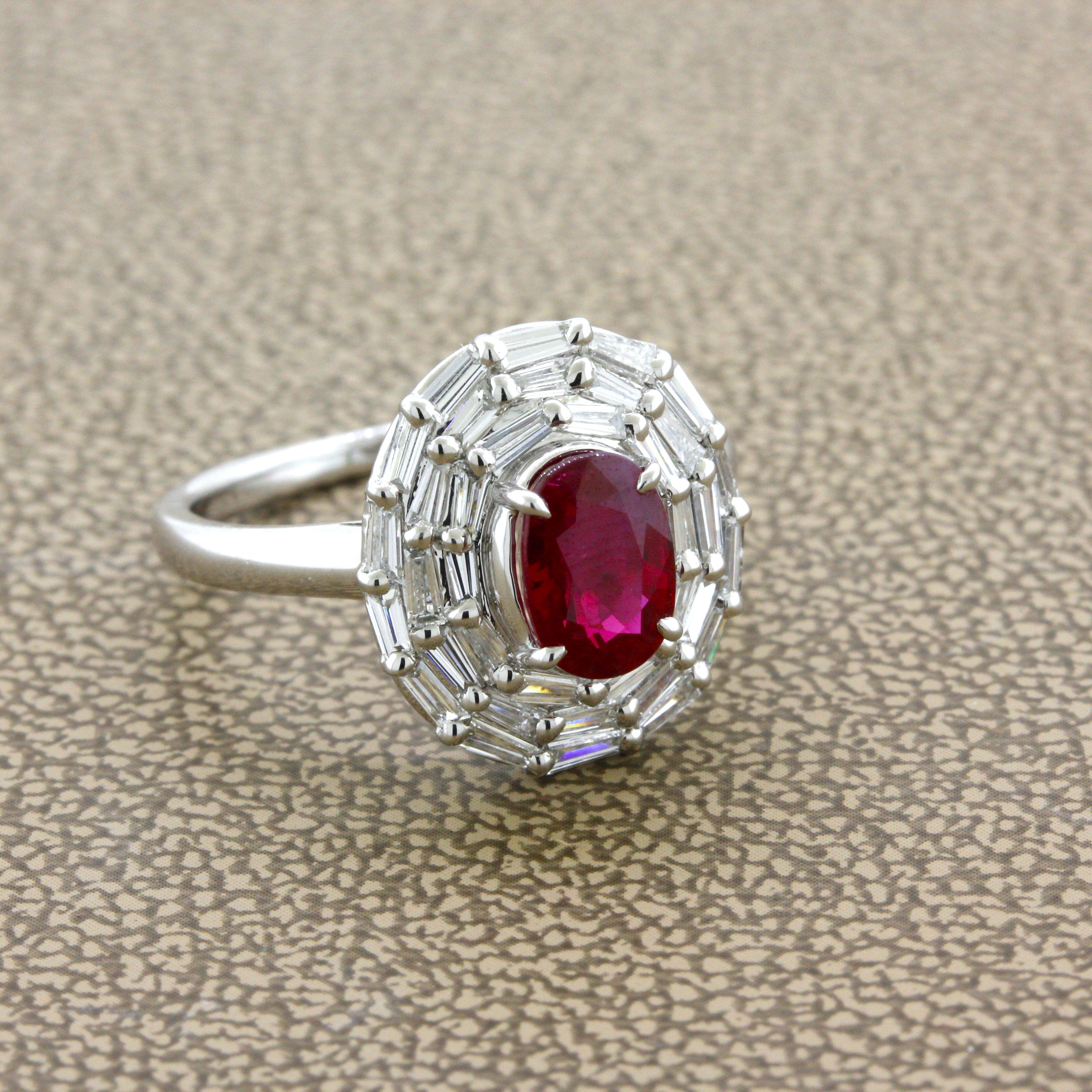 1.47 Carat Burmese “Pigeon Blood” Ruby Diamond Platinum Ring, GIA Certified