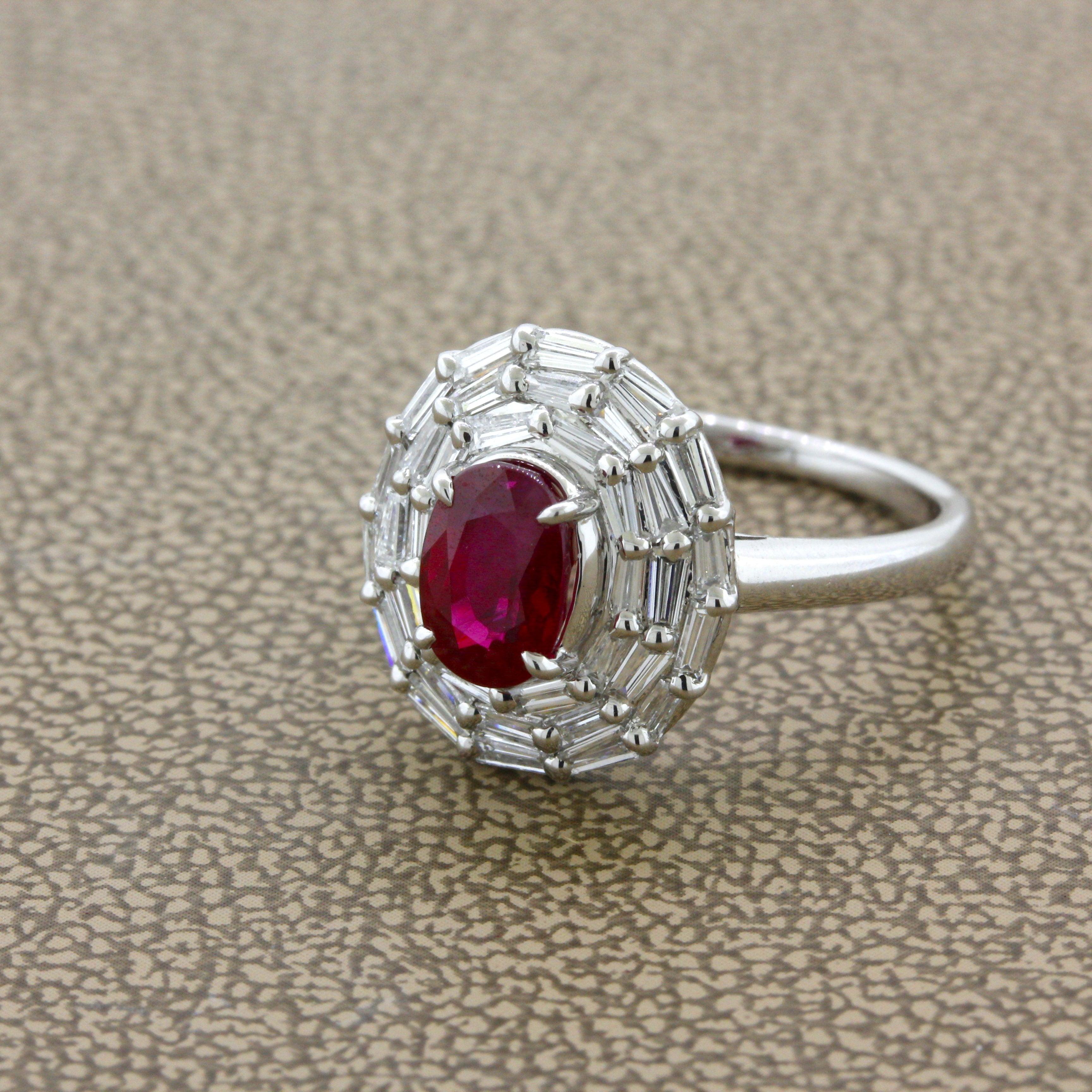 1.47 Carat Burmese “Pigeon Blood” Ruby Diamond Platinum Ring, GIA Certified