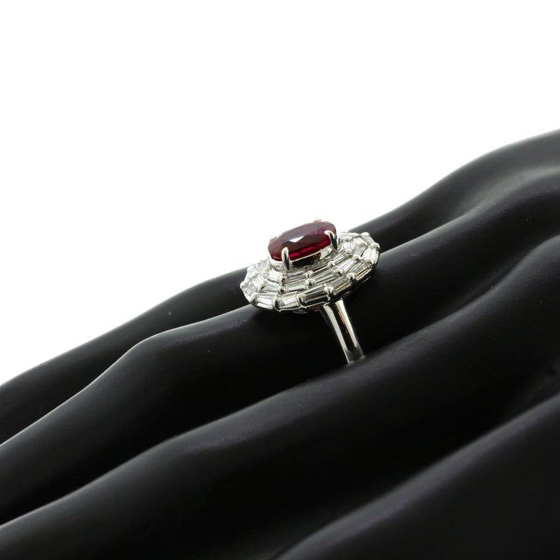 1.47 Carat Burmese “Pigeon Blood” Ruby Diamond Platinum Ring, GIA Certified