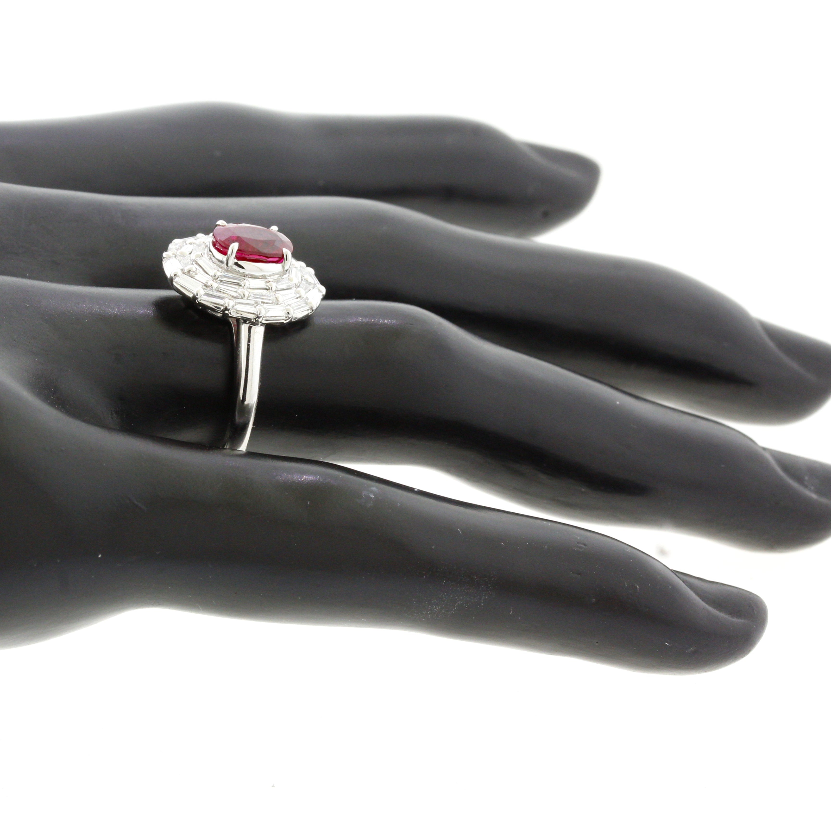 1.47 Carat Burmese “Pigeon Blood” Ruby Diamond Platinum Ring, GIA Certified