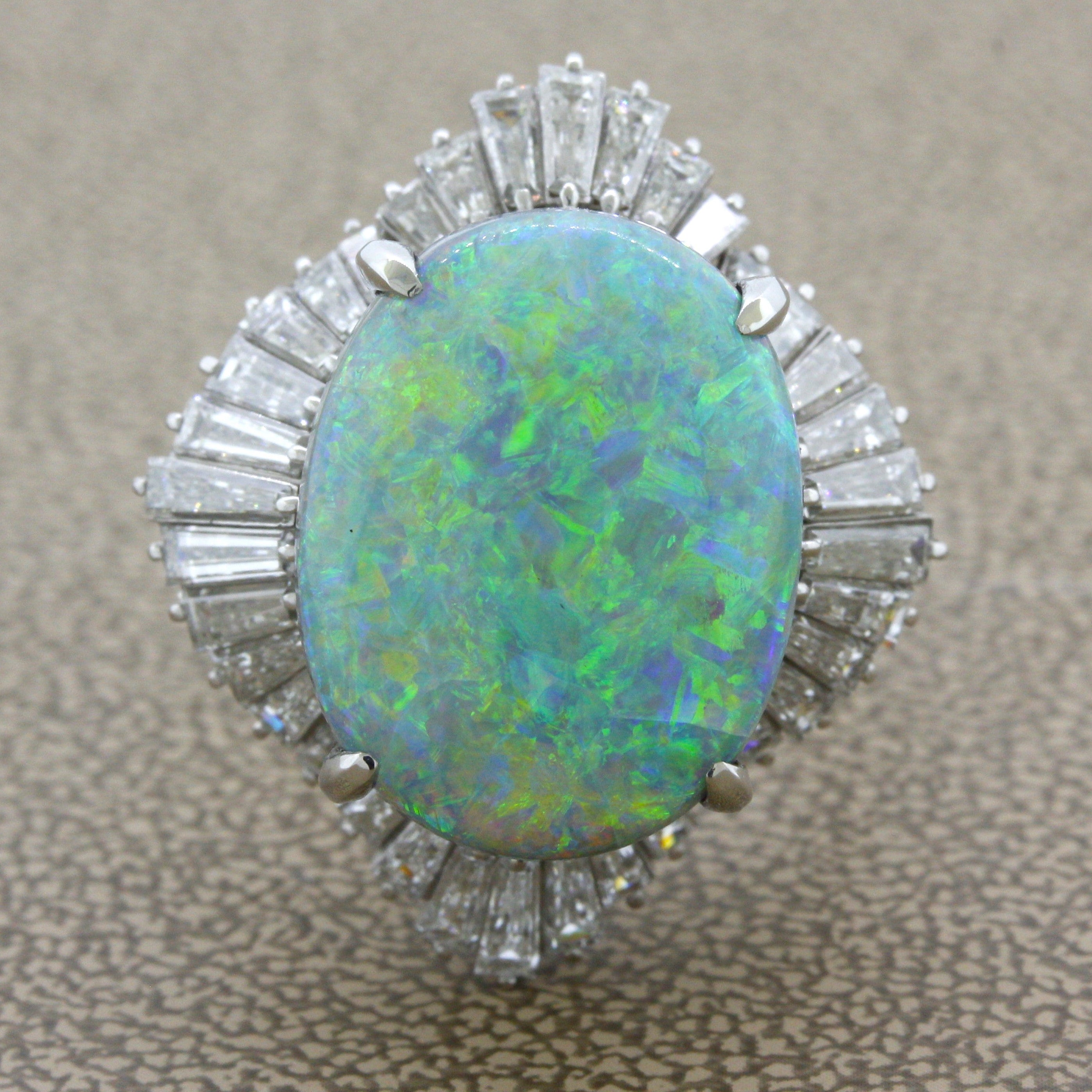 10.60 Carat Australian Black Opal Diamond Platinum Ballerina Ring