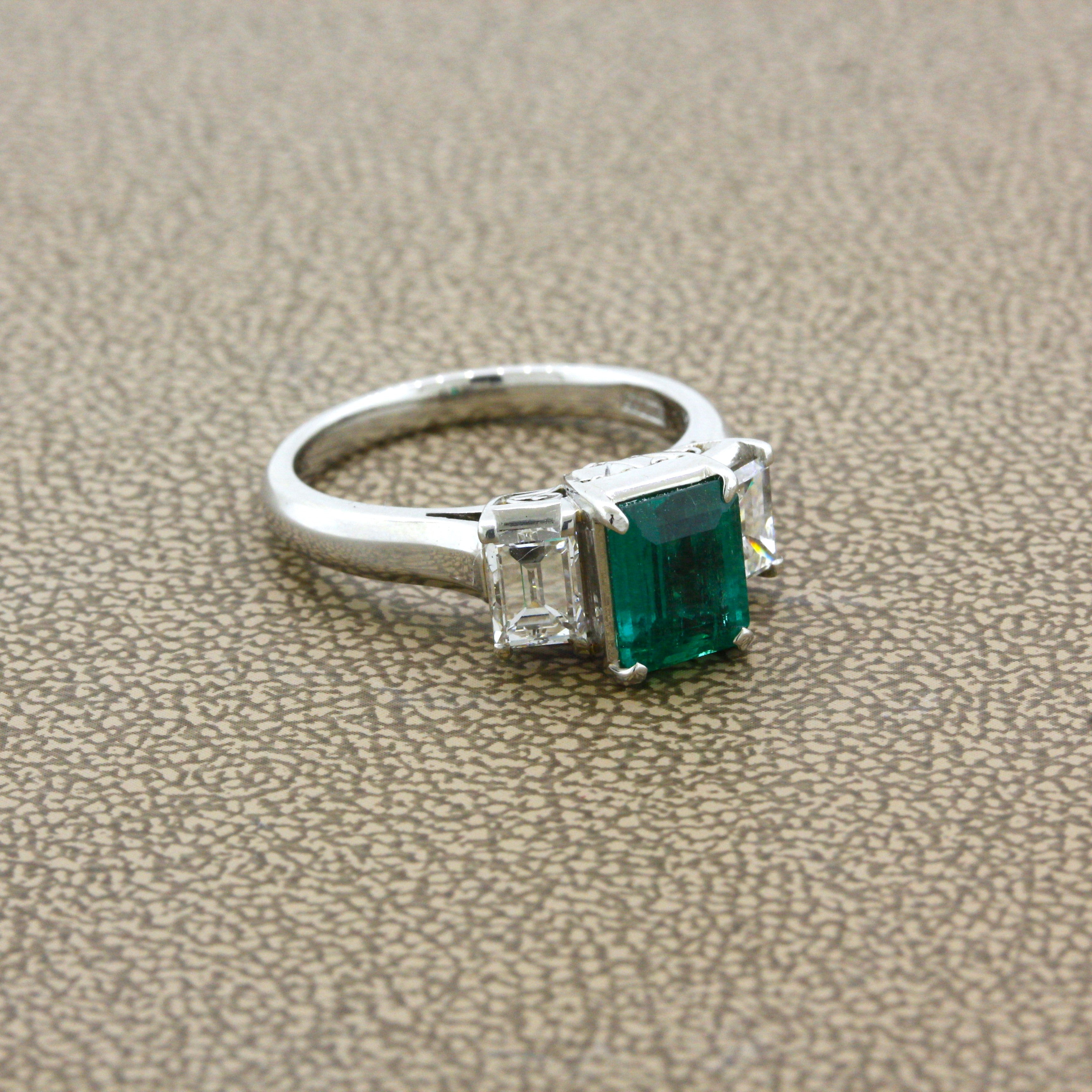 1.21 Carat Emerald Diamond 3-Stone Platinum Ring