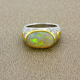 Australian Opal Diamond Sapphire Gold & Platinum Two-Tone Ring
