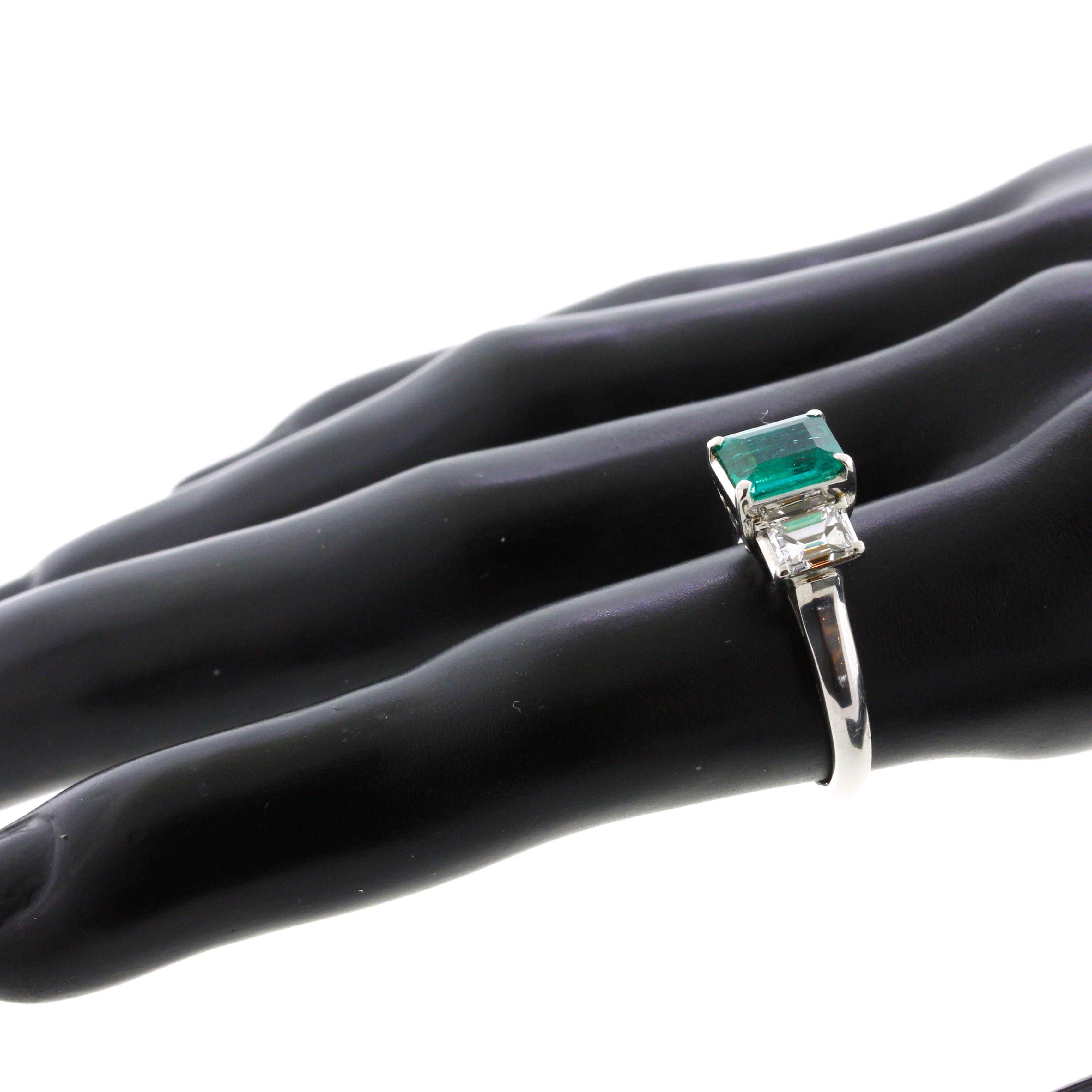 1.21 Carat Emerald Diamond 3-Stone Platinum Ring